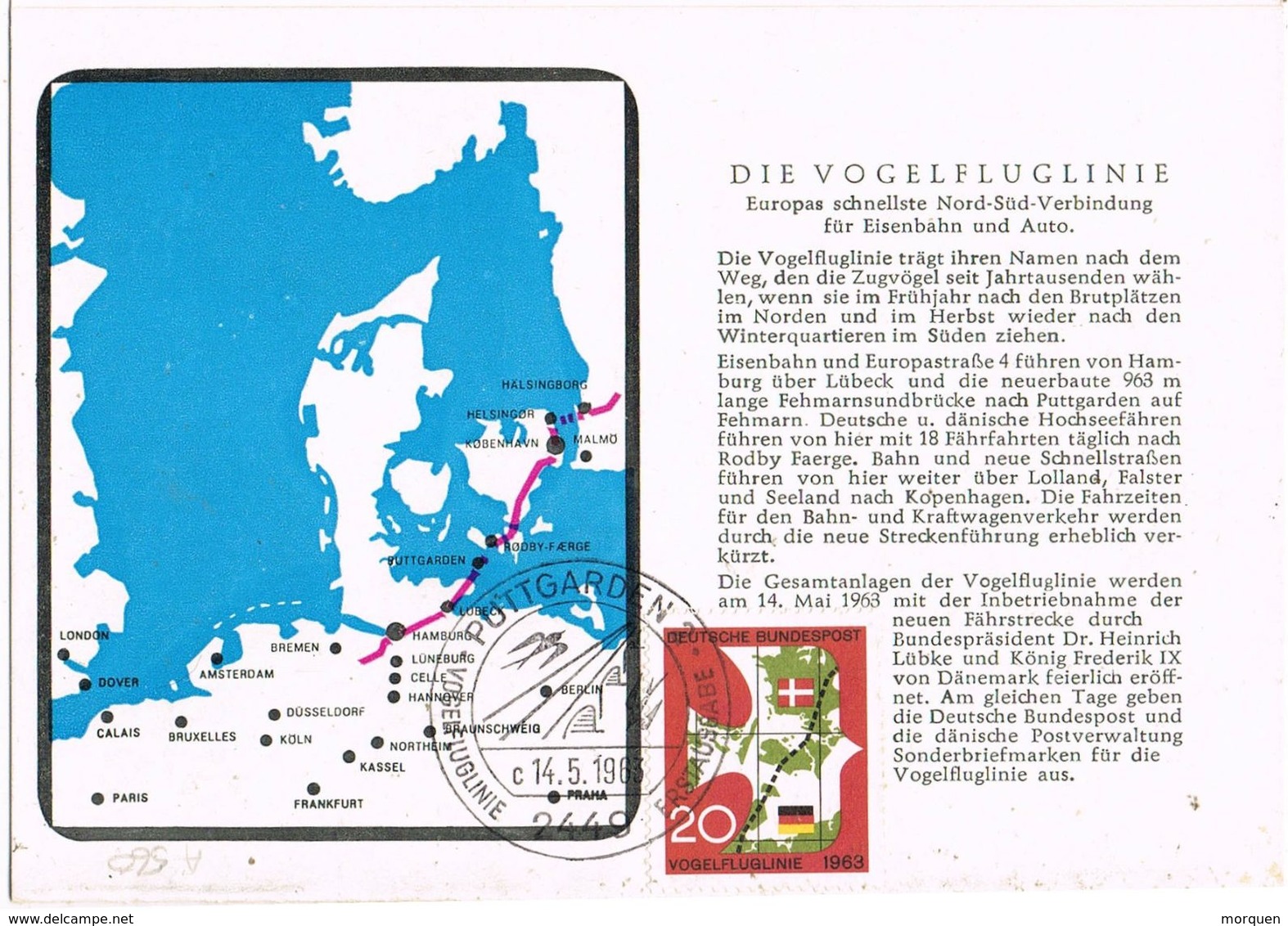 36903. Tarjeta PAQUEBOT Rodby Fehmern (Danmark) To Puttgarden 1973. M/F Kong Frederik IX - Storia Postale