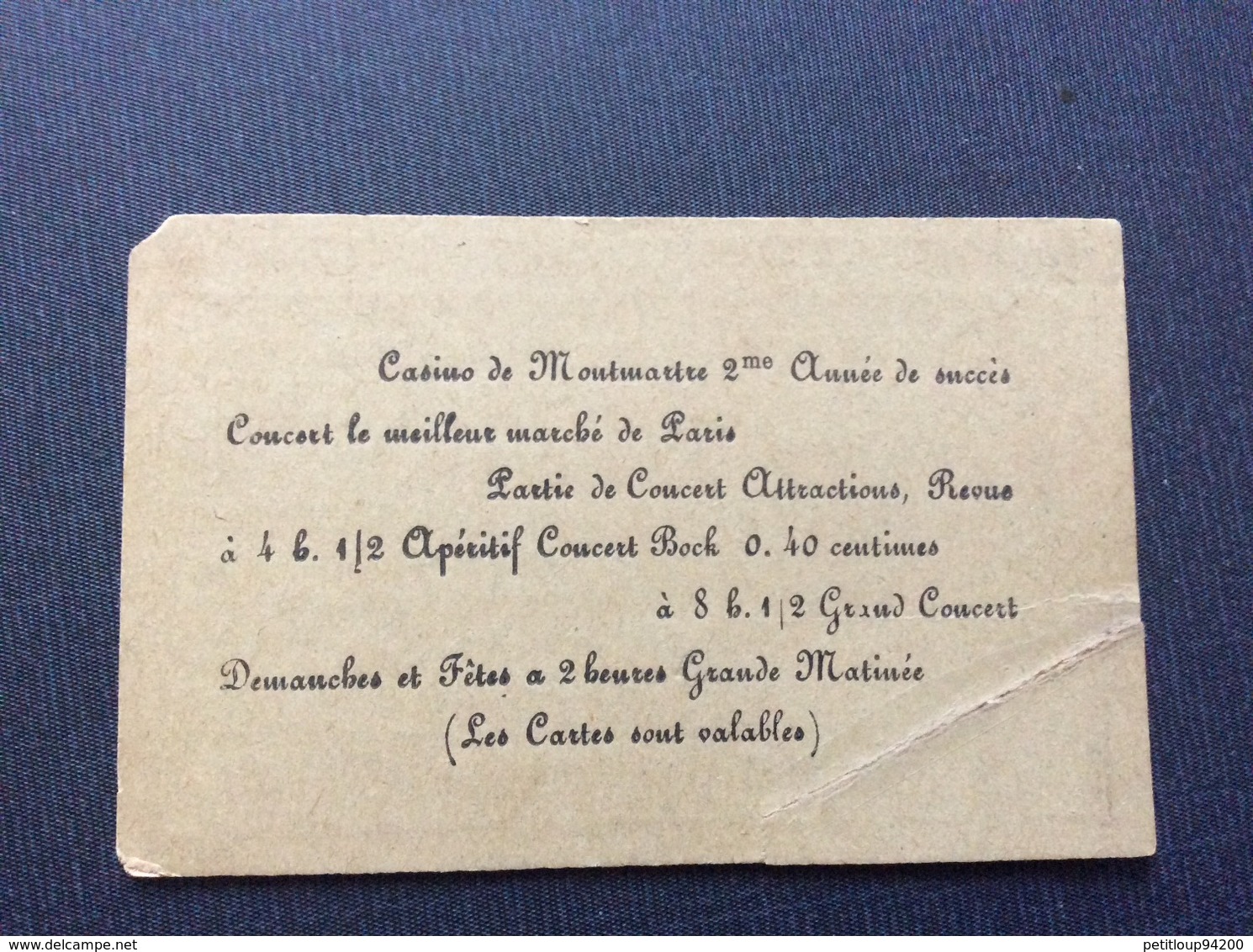 CASINO DE MONTMARTRE  Carte D’Abonnement  ANNÉES 1900 - Tickets D'entrée