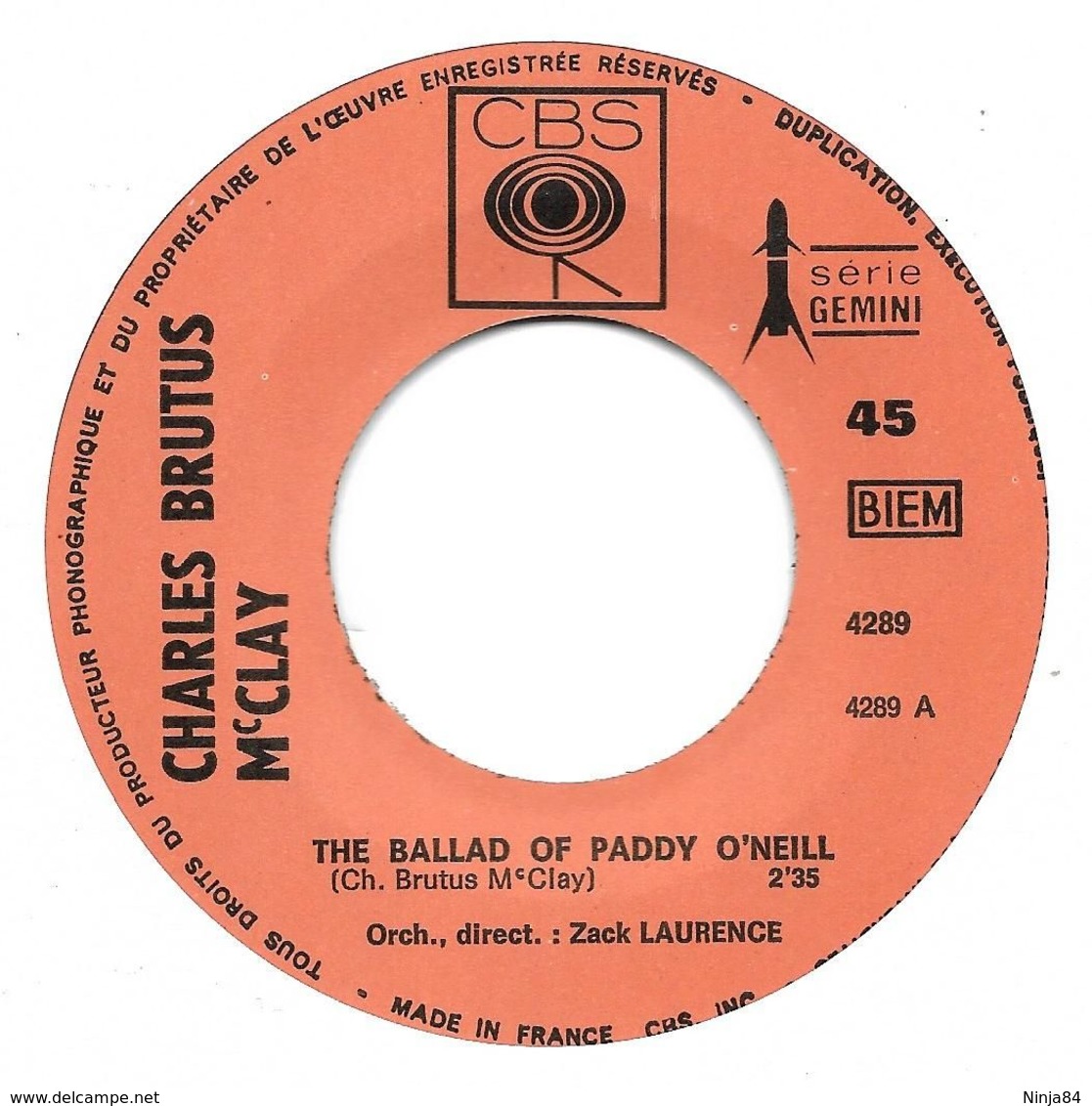 SP 45 RPM (7")  Charles Brutus McClay "  The Ballad Of Paddy O'neil  " - Autres - Musique Française