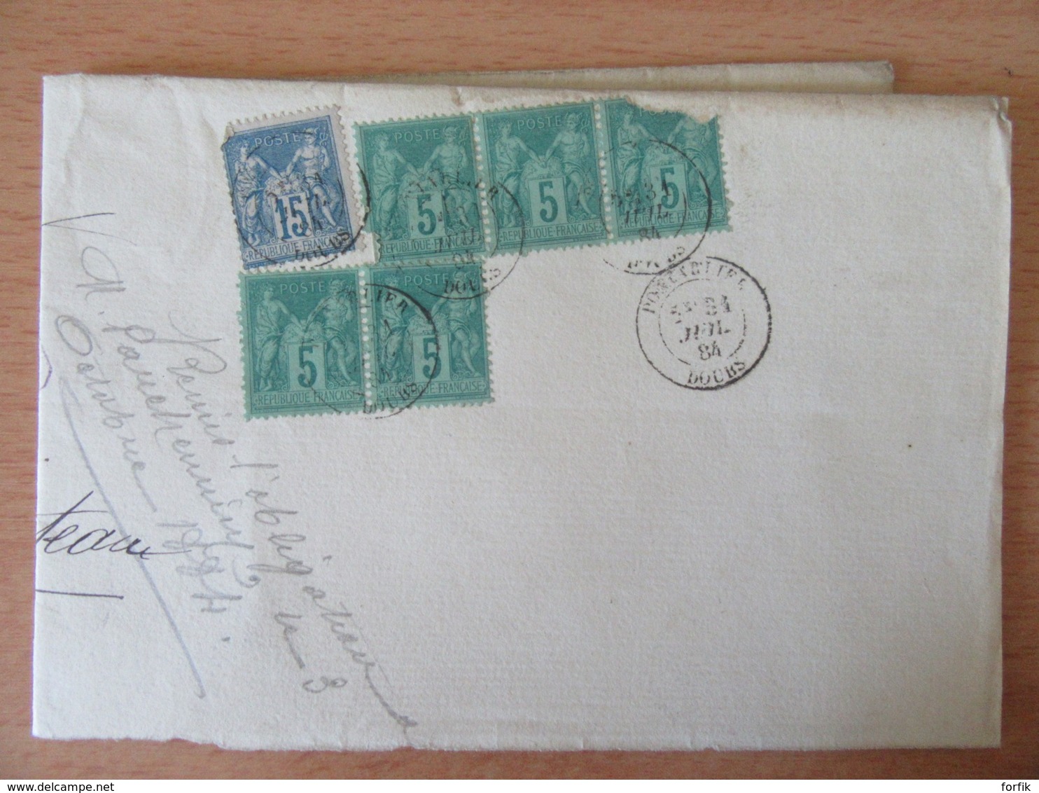 Lettre / Recommandé 1884 - 6 Timbres Sage 5c Et 15c N°75 Et 90 - Pontarlier Vers Morteau - 1877-1920: Période Semi Moderne