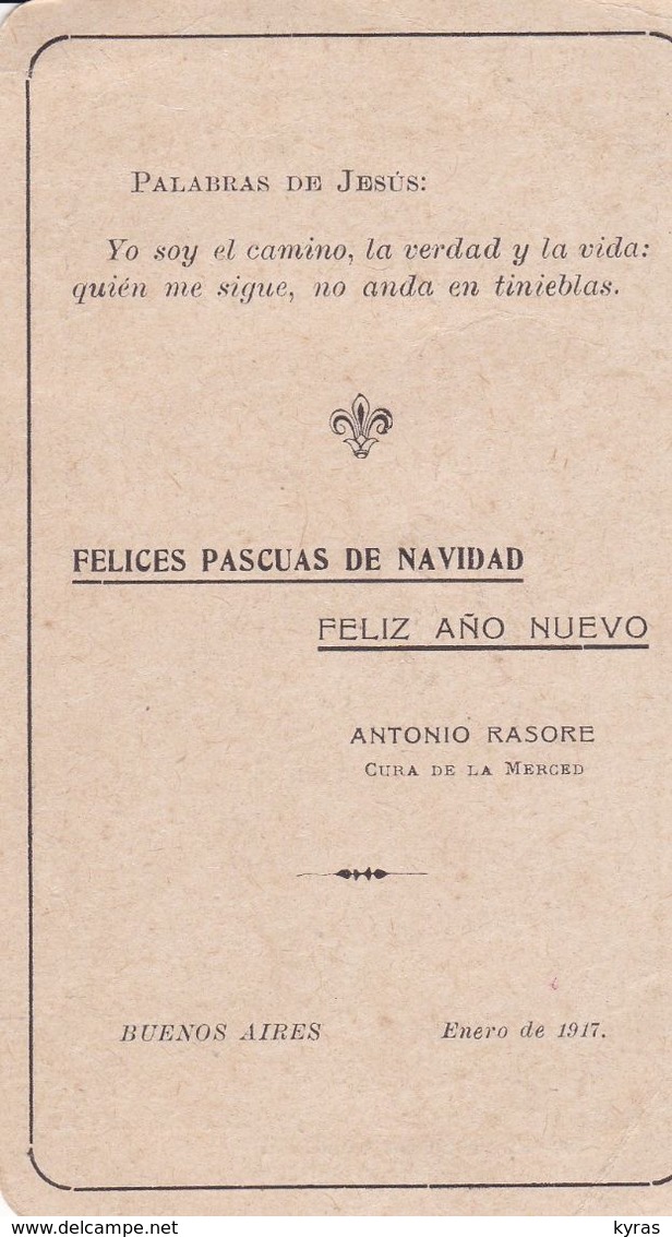 Rare IMAGE RELIGIEUSE 7x12 Cm Buenos Aires / Argentina "Felice Pascuas De Navidad . Feliz Ano Nuevo" 1917 - Images Religieuses