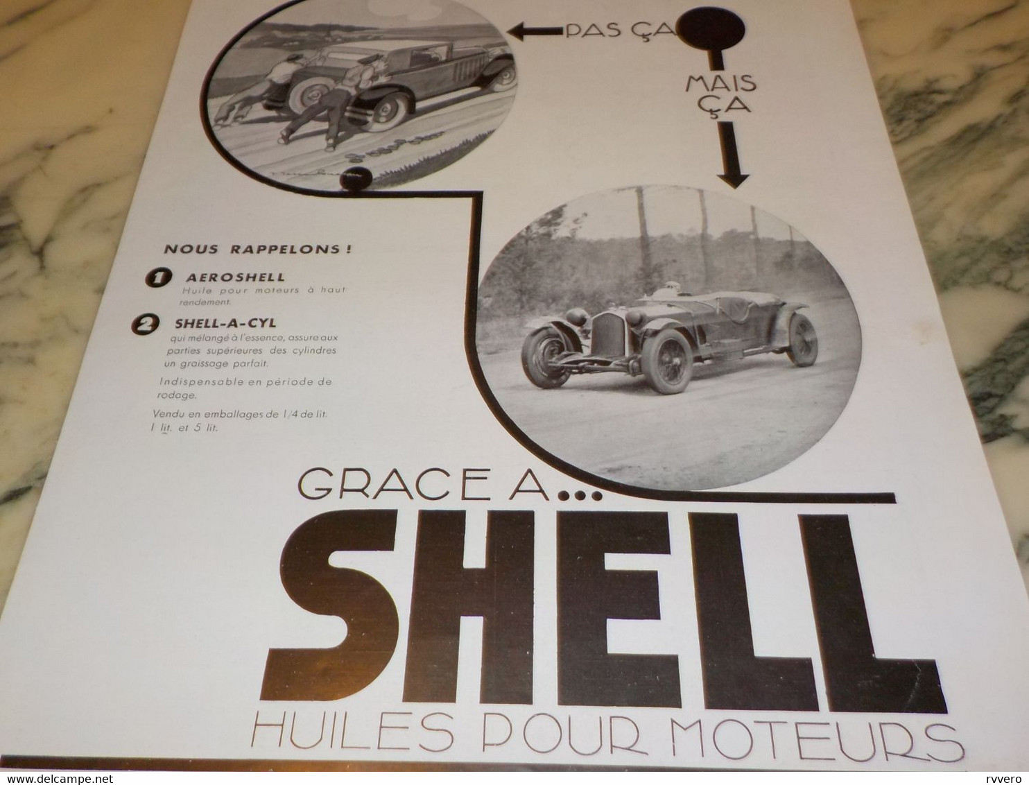 ANCIENNE PUBLICITE HUILE SHELL PAS CA MAIS CA 1933 - Publicités