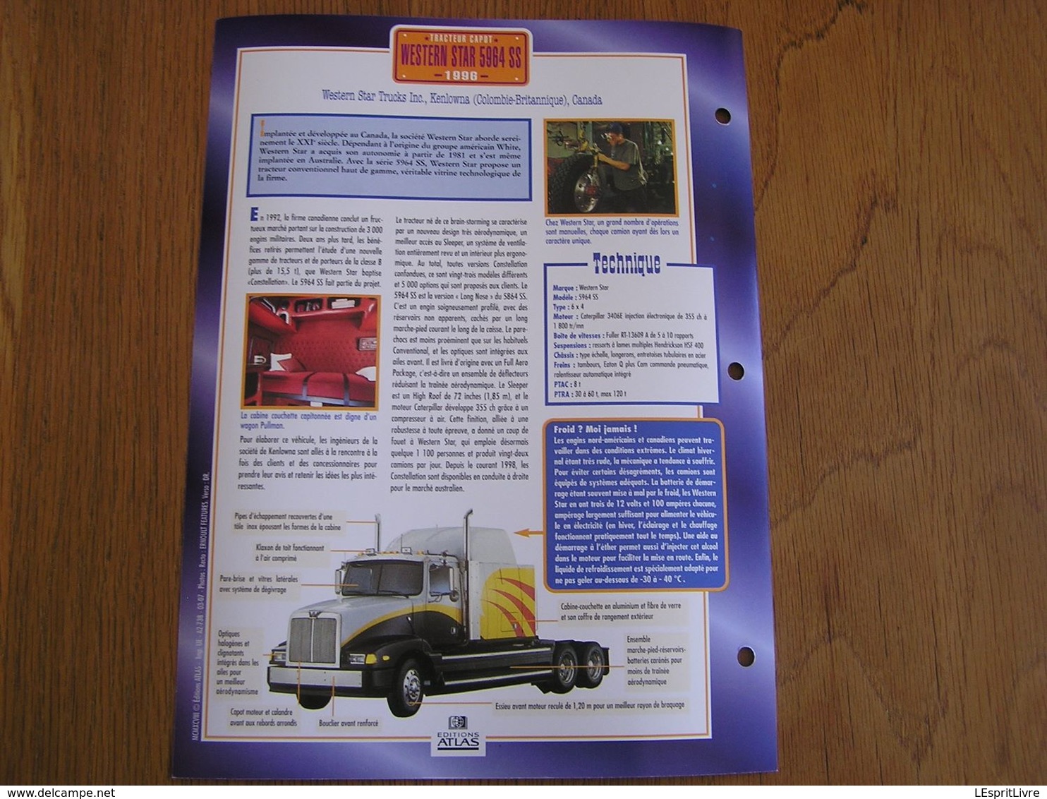 WESTERN STAR  5964 SS  1996  USA Trucks Trailers Transport Fiche Descriptive Camion Truck Camions - Otros & Sin Clasificación