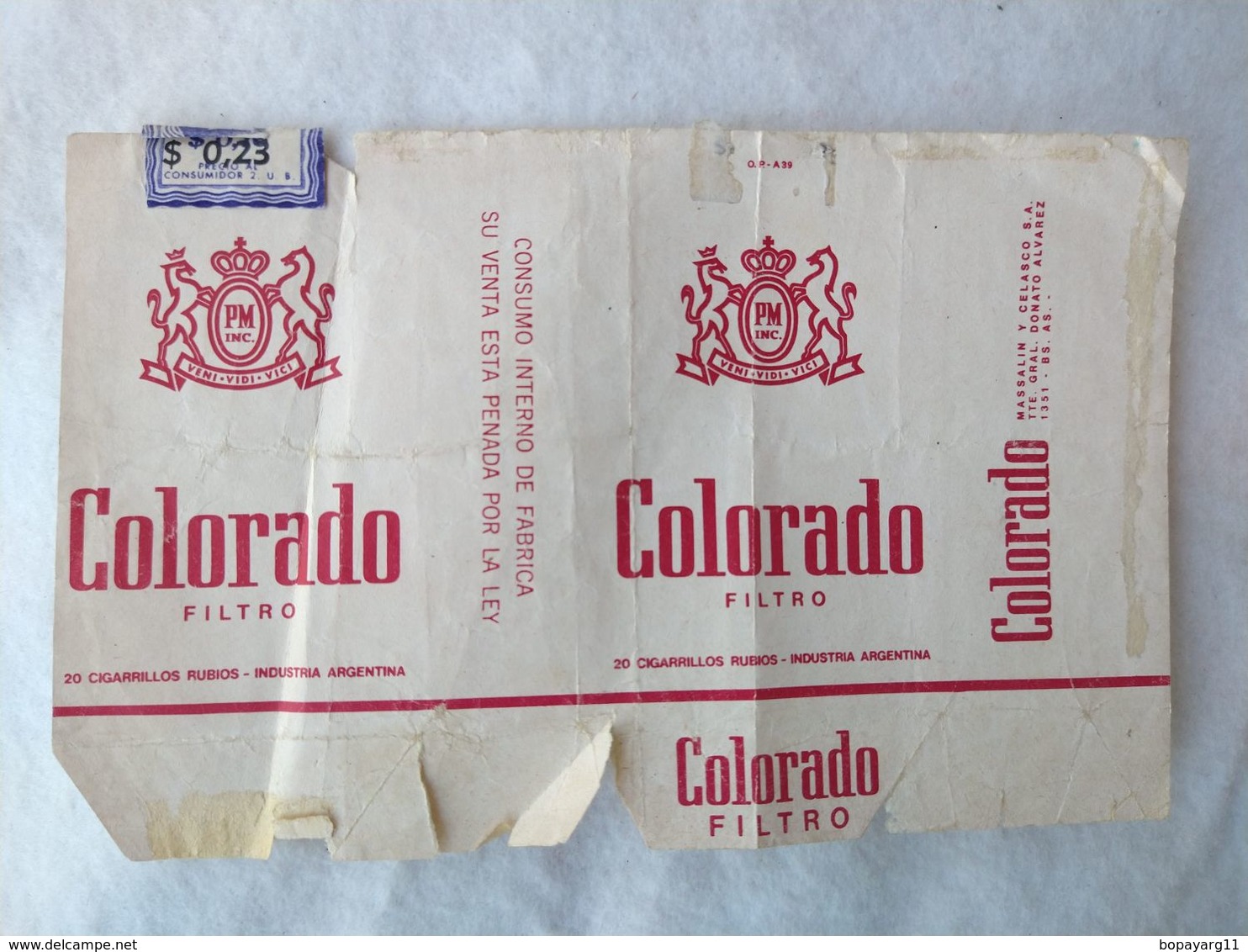 Paquet De Cigarettes Vide Cigarrettes Package Colorado Argentina Internal Use Only  #14 - Empty Cigarettes Boxes