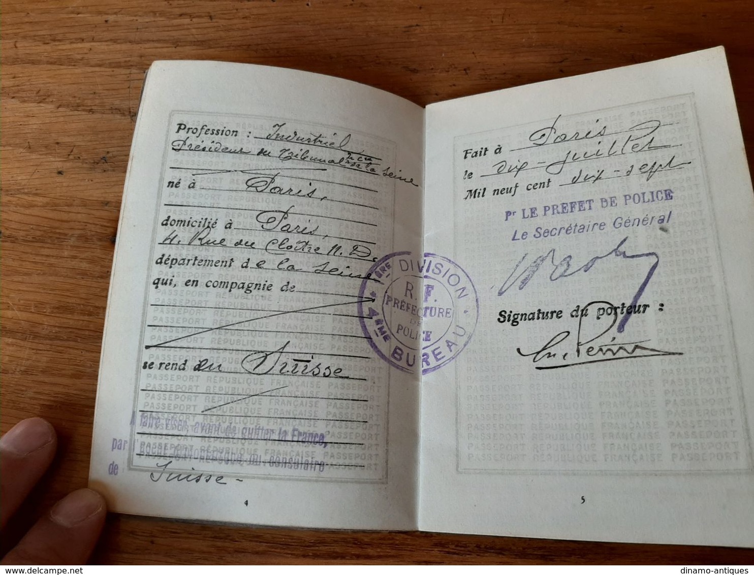 1917 France Passport Passeport Issued In Paris For Travel To Switzerland Issued For Industrial President Of Court Seine - Historical Documents