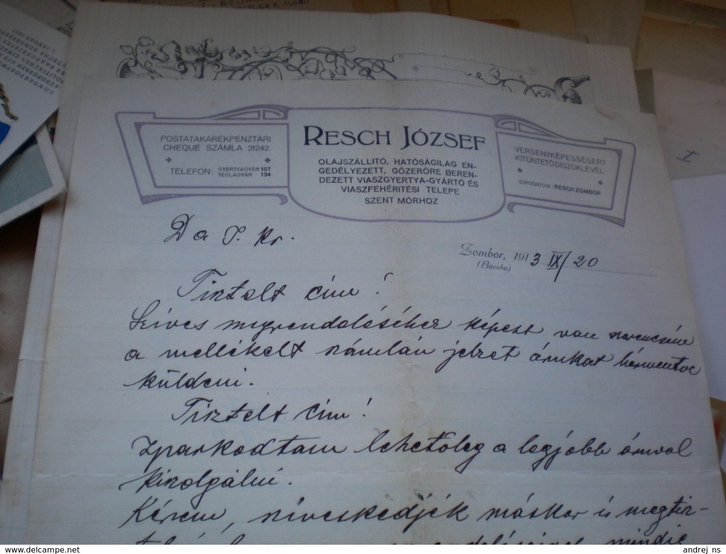 Resch Jozsef Zombor Sombor 1913 - Autres & Non Classés