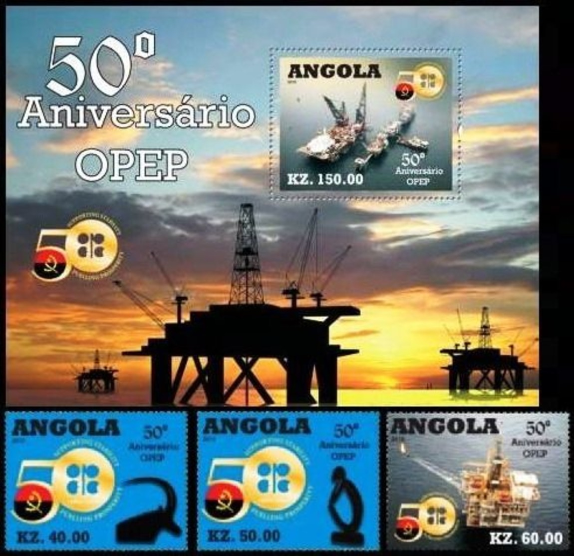 + ANGOLA : Mi #1843-45 Bl. 132 50th Anniv. Of OPEC / OPEP / Oil Industry (2010) MNH Set + S/Sheet *** Neufs Bloc [SALE] - Angola