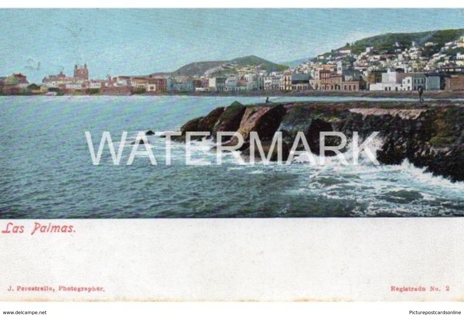 LAS PALMAS OLD COLOUR POSTCARD SPAIN 1909 NICE PAQUEBOT PLYMOUTH POSTMARK DOUBLE CIRCLE - La Palma