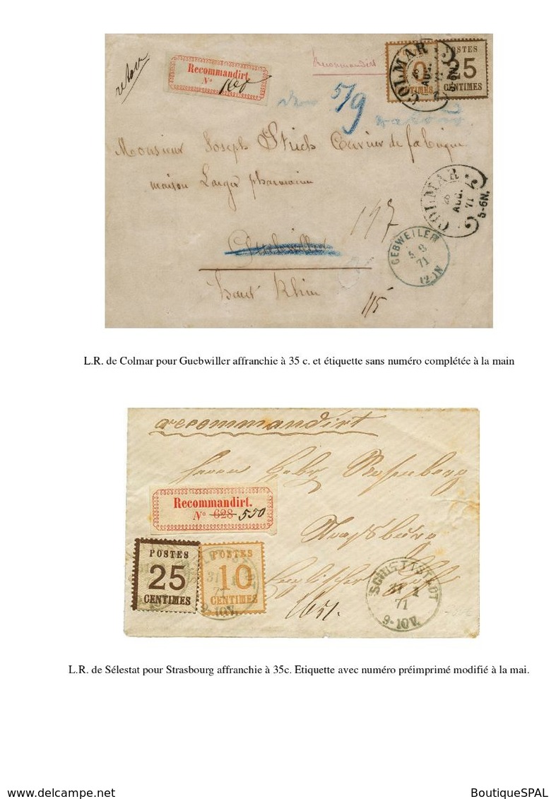 Les Premières étiquettes De Recommandation En Alsace-Lorraine 1870-1875 - SPAL 2020 - Elsass Lothringen - Philatélie Et Histoire Postale