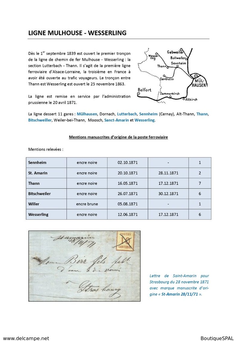 Les Débuts De La Poste Ferroviaire Prussienne En Alsace-Lorraine - Mars à Déc 1871 - Bahnpost Elsass Lothringen 1871 - Philately And Postal History