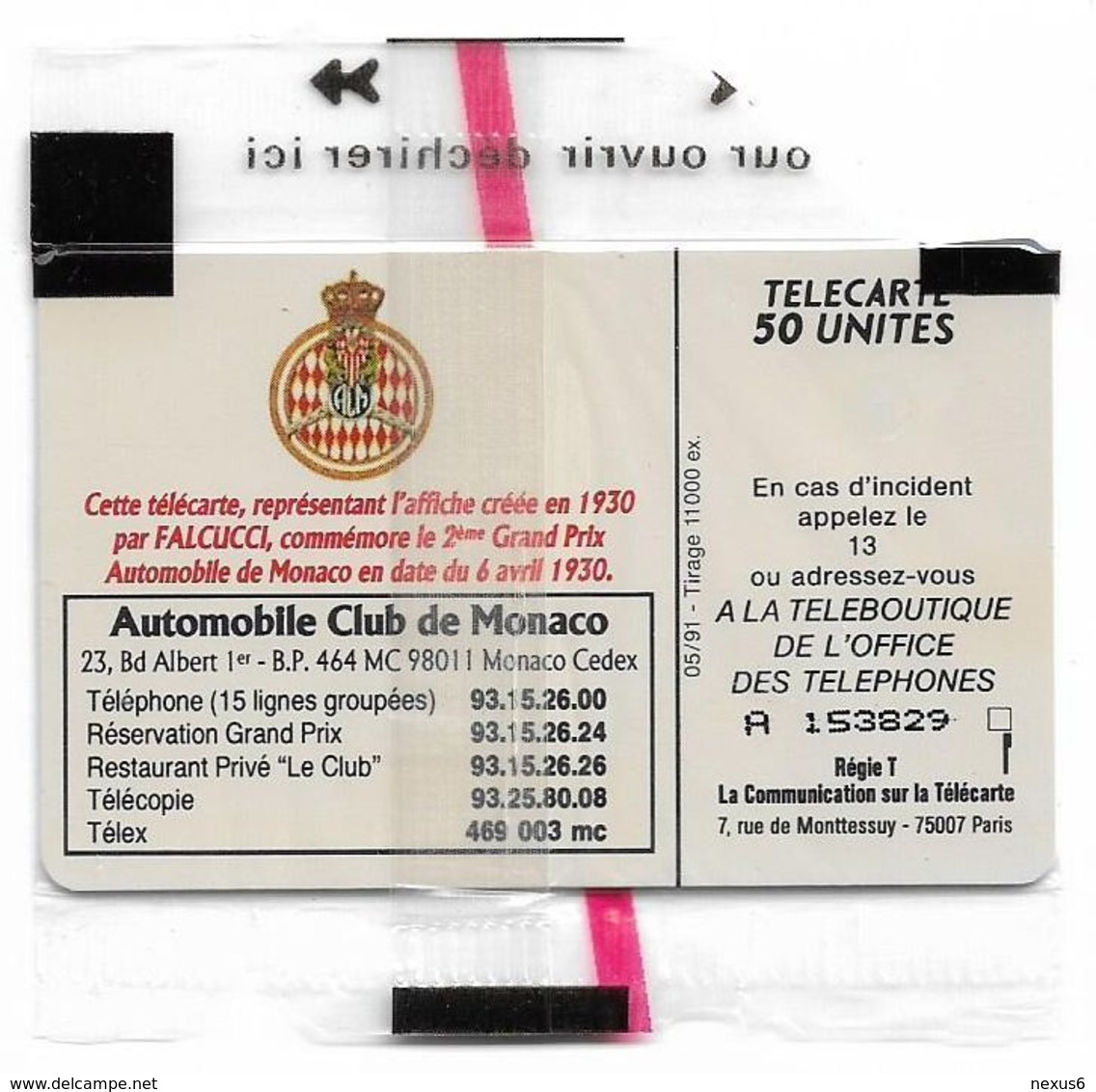 Monaco - ME7a - 2nd Grand Prix De Monaco, 1930 - Cn. 41723, Solaic, 05.1991, 50Units, 11.000ex, NSB - Monaco