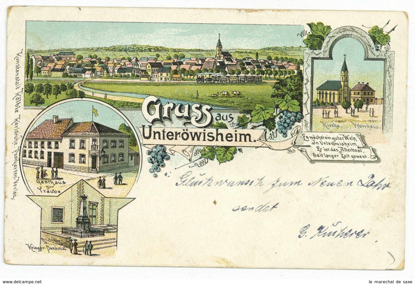 Unteröwisheim Ansichtskarte Lithografie 31 Dezember 1900 Karlsruhe Kraichtal - Karlsruhe