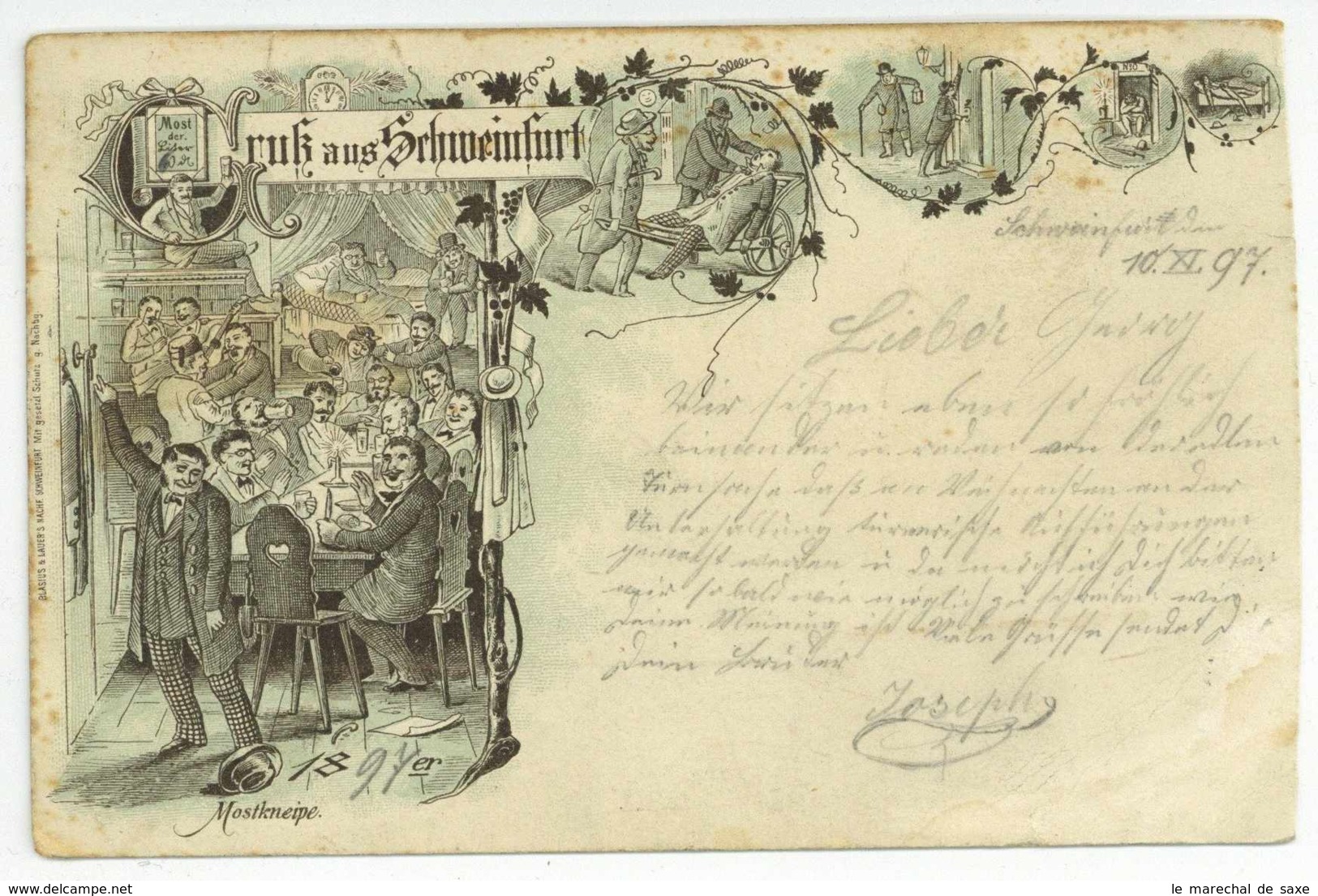 Schweinfurt 1897 Mostkneipe Seltene Ansichtskarte Lithografie - Schweinfurt