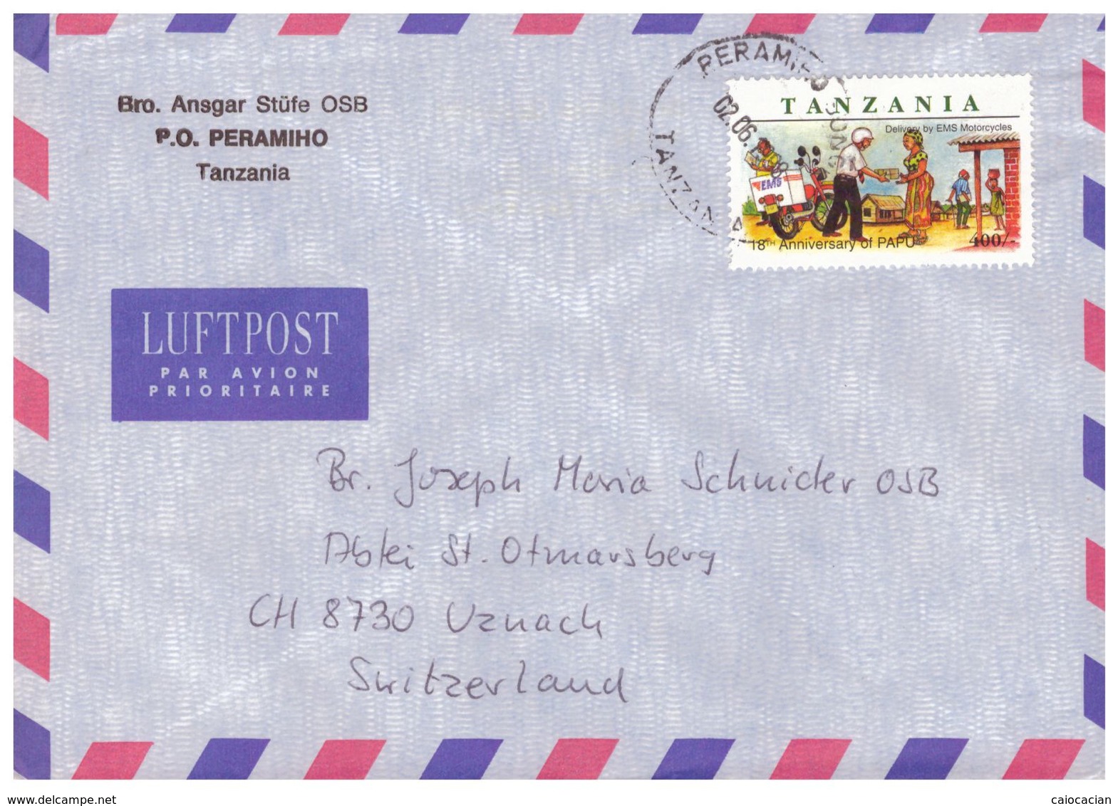 1996 TANZANIA AIR MAIL COUVERT WITH 1 STAMP TO SWISS - Tanzania (1964-...)