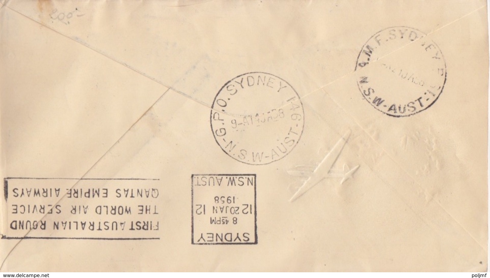 1° Vol Circum-terrestre Sydney-Sydney Le 20 JAN 58 Obl. Sydney Le 14/1/58 Sur 232, PA 10 + Rec Melbourne 0015 - First Flight Covers