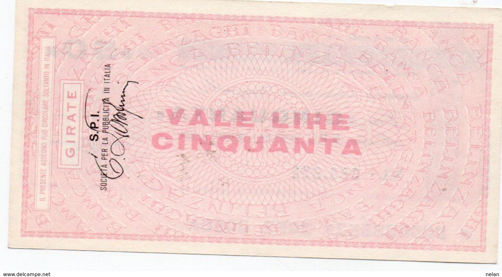 MINI ASSEGNO - LA BANCA BELINZAGHI 50  LIRE 1977 UNC - [10] Checks And Mini-checks