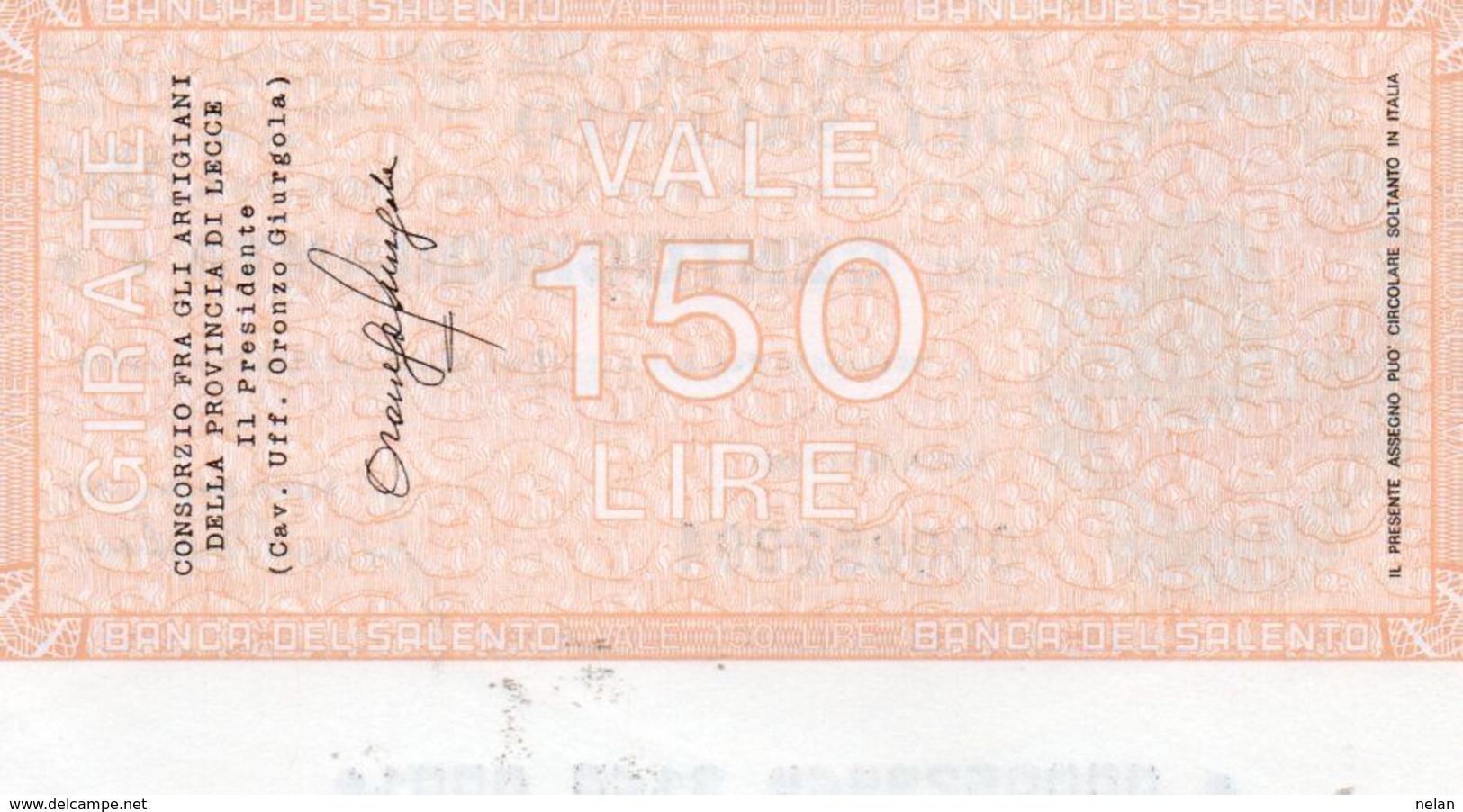 MINI ASSEGNO -LA  BANCA  DEL SALENTO 150 LIRE UNC - [10] Checks And Mini-checks