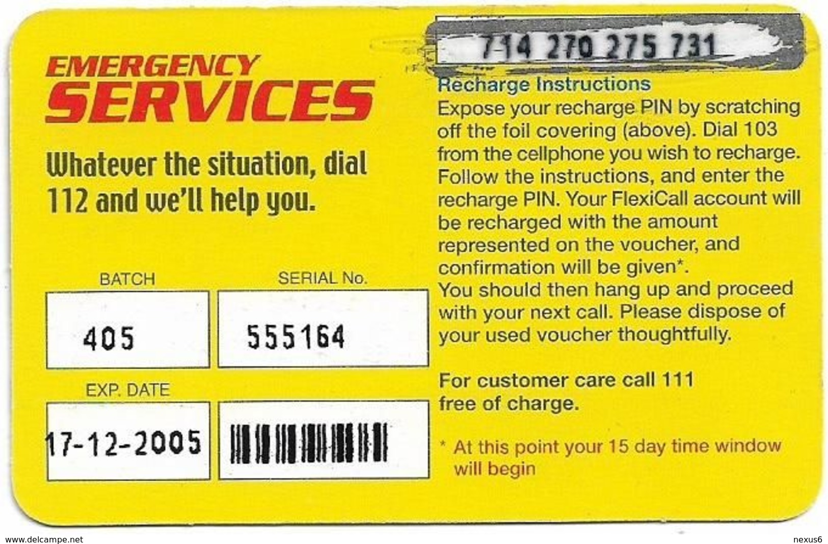 Botswana - Mascom - Funky Zebra, (Emergency Services), Exp. 17.12.2005, GSM Refill 10P, Used - Botswana