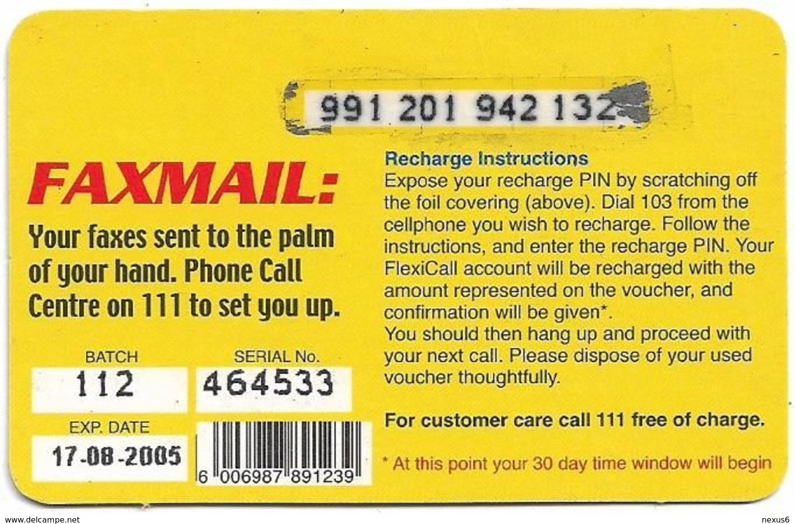 Botswana - Mascom - Leopard Spots, (Faxmail), Exp. 17.08.2005, GSM Refill 20P, Used - Botswana