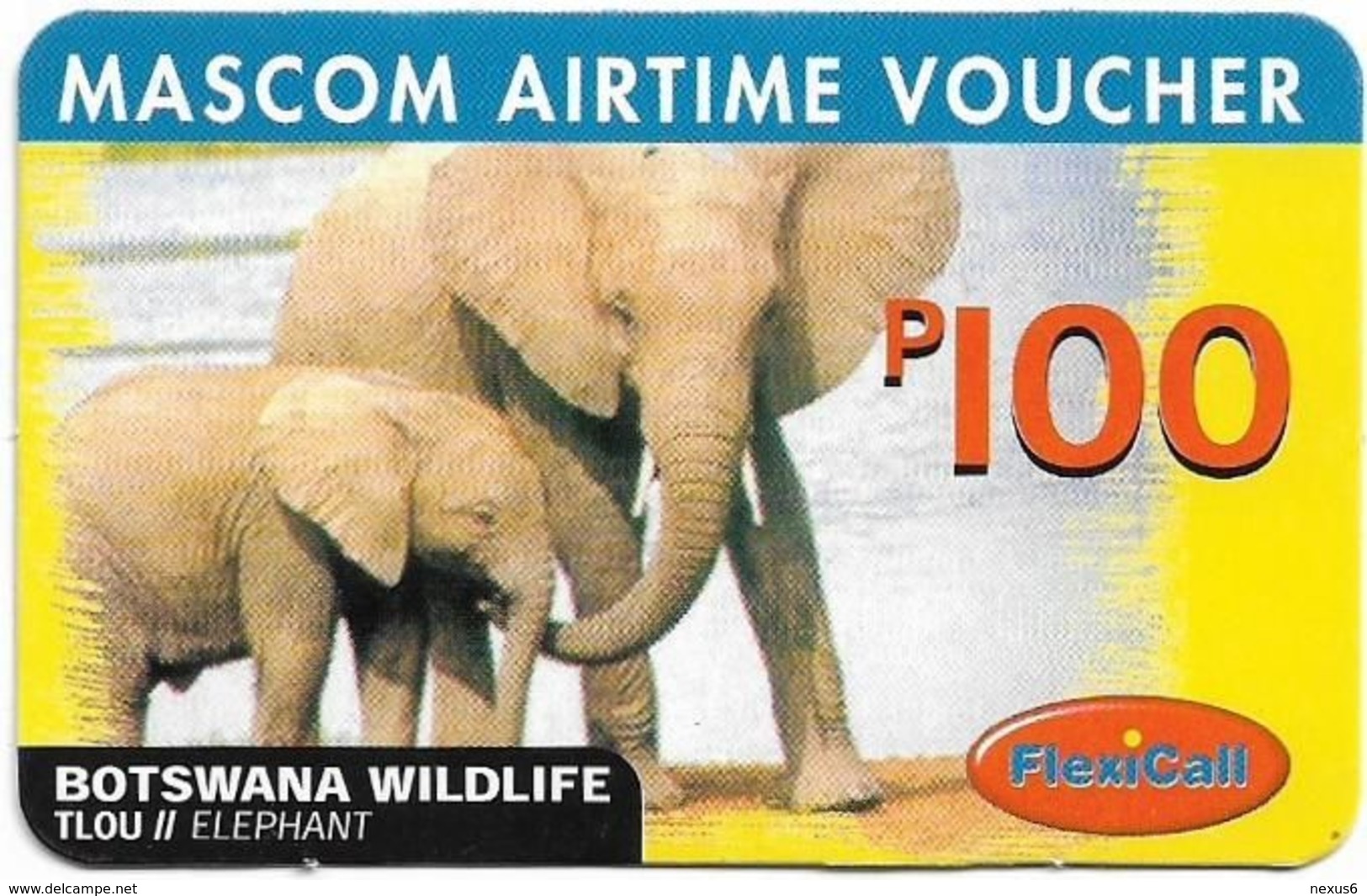 Botswana - Mascom - Wildlife Series - Elephant, GSM Refill 100P, Used - Botswana