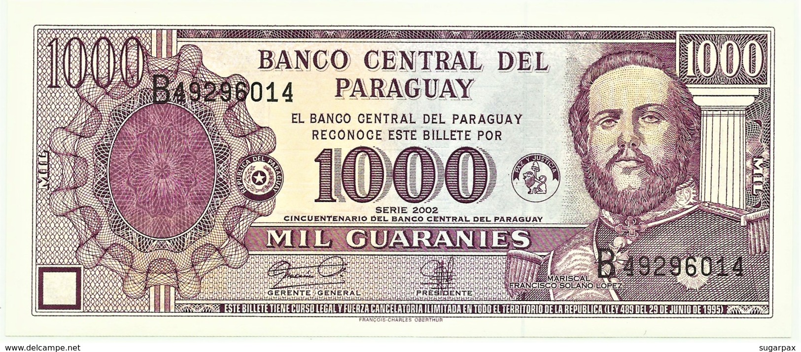 Paraguay - 1000 - Guaranies - 2002 - Unc. - Pick 221 - UNC. - COMMEMORATIVE ISSUE - 1 000 - Paraguay