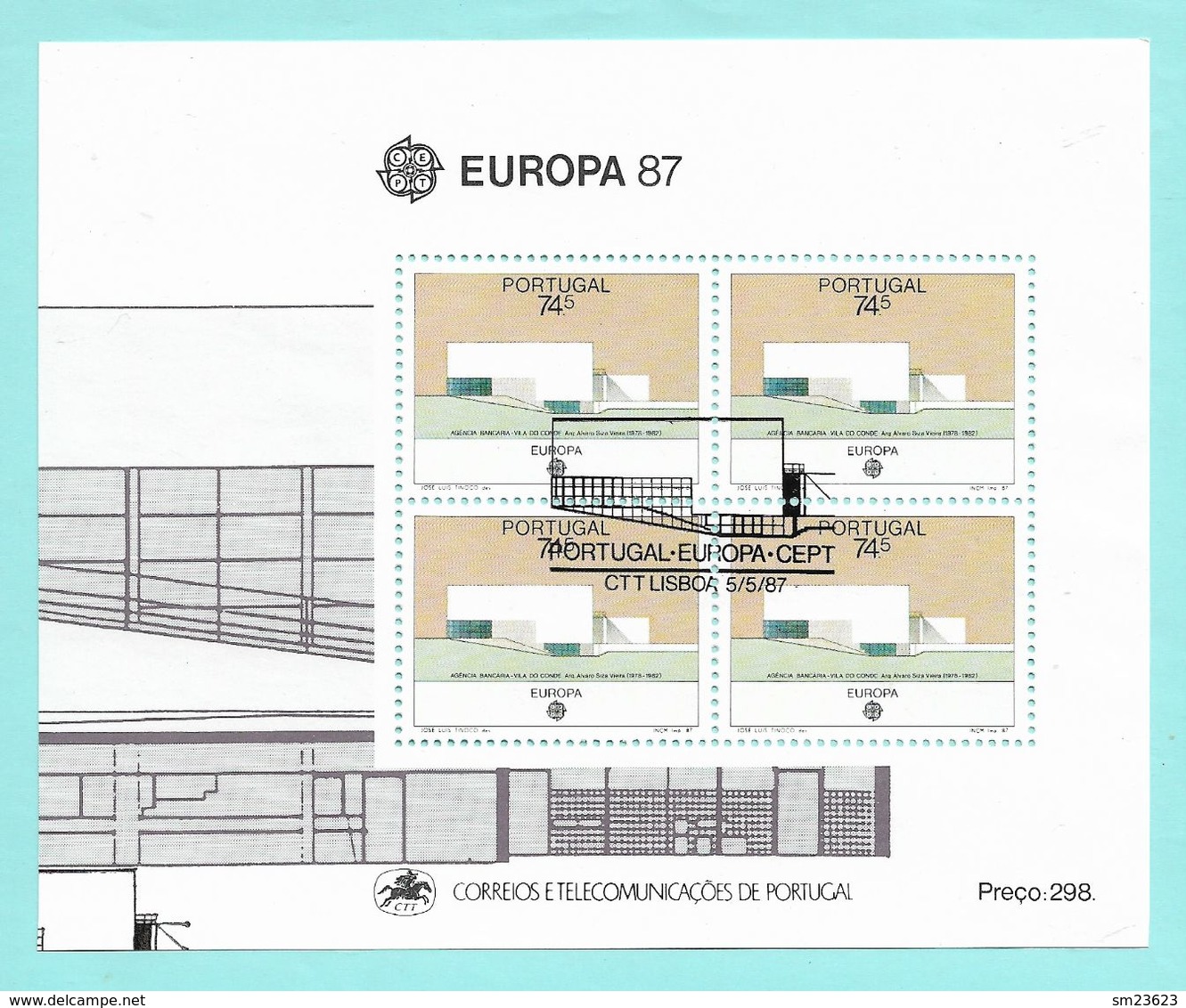 Portugal  1987  Mi.Nr. 1722 (Block 54) , EUROPA  CEPT - Moderne Architektur - Gestempelt / Fine Used / (o) - Oblitérés