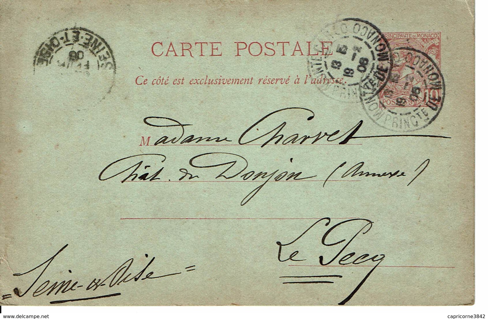 1906 - Carte Entier Postal Tp Albert 1er - 10ct Rouge Sur Vert - Obl MONTE CARLO - Interi Postali