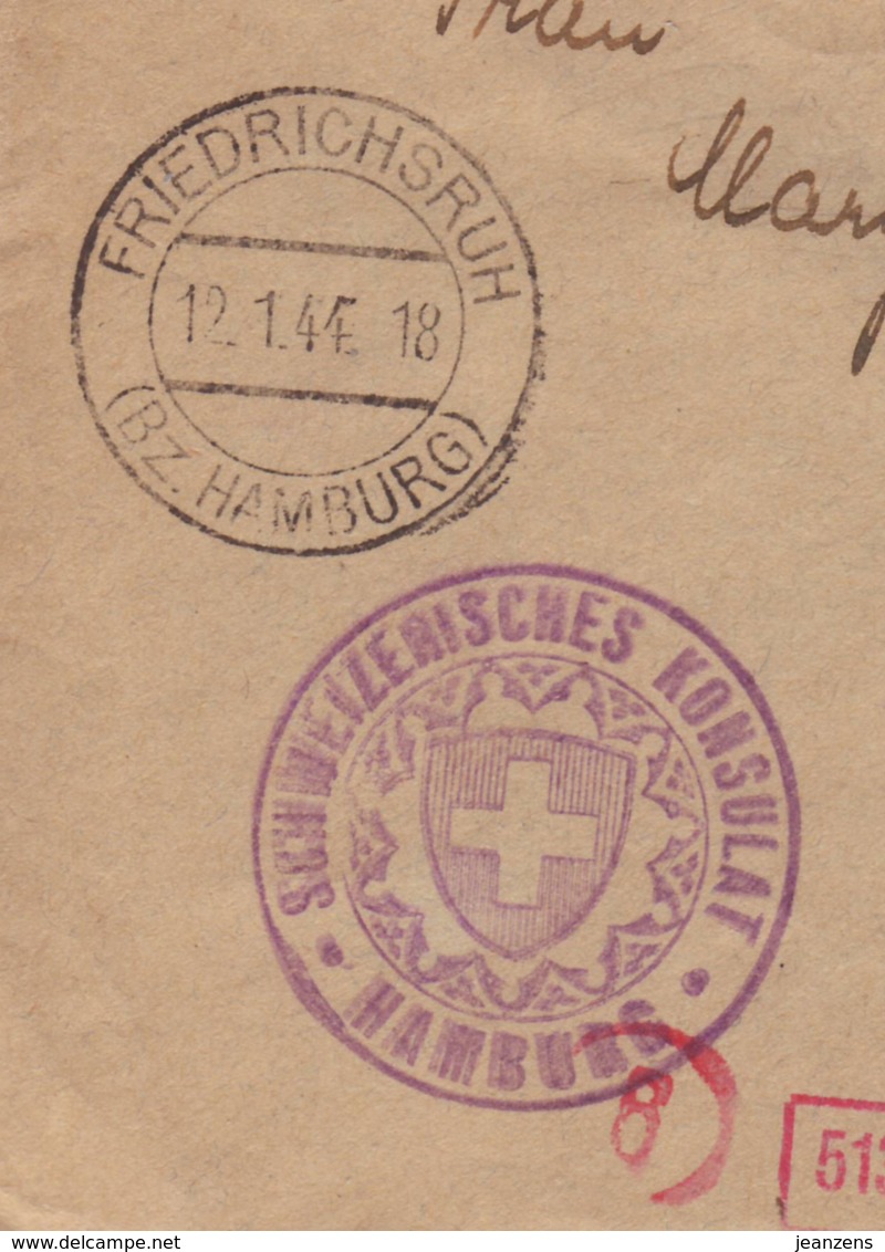 Lettre Schweizerisches Consulat Obl. Friedrichsruh (Bz. Hamburg) 12.01.1944 -> Bern -  Zensur/censored/censure OKW D - Briefe U. Dokumente