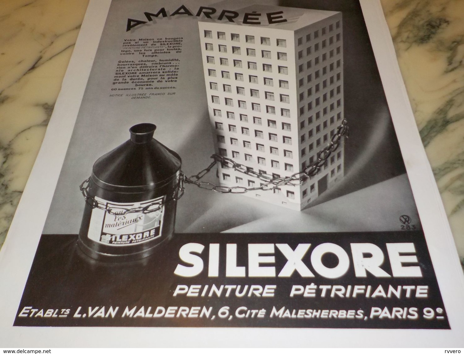 ANCIENNE  PUBLICITE AMARREE PEINTURE SILEXORE  1933 - Other & Unclassified