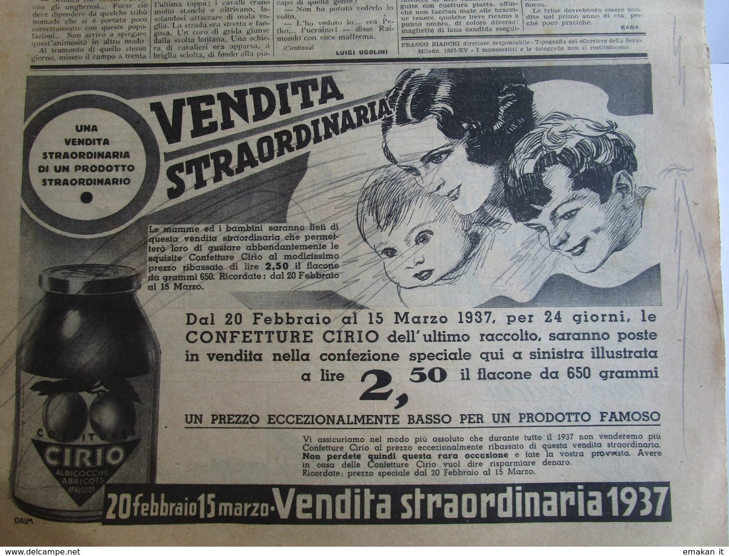 # CORRIERE DEI PICCOLI N 11 - 1937 - PUBBLICITA' CIRIO  - BUONO - Corriere Dei Piccoli