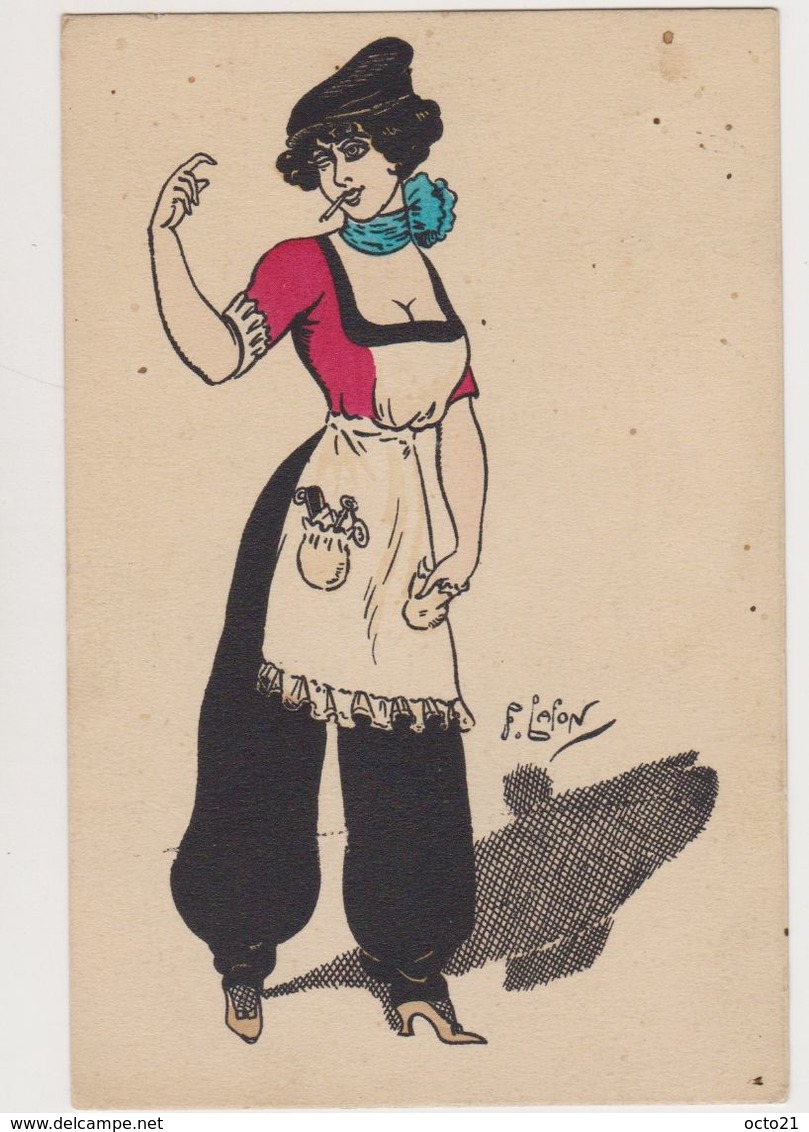 Carte Fantaisie Signée F.Lafon / Jeune Femme , Allure à La Garçonne ( Cigarette , Béret ) - Sonstige & Ohne Zuordnung