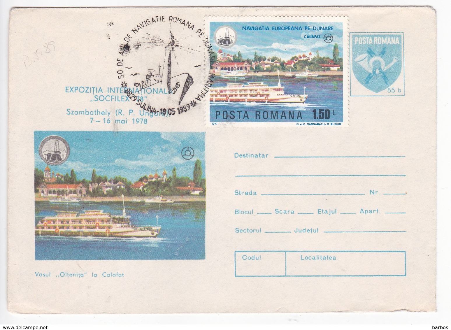 Roumanie , Romania , 1989 , 50 Years Of Sailing On The Danube,  Special Cancell - Marcophilie