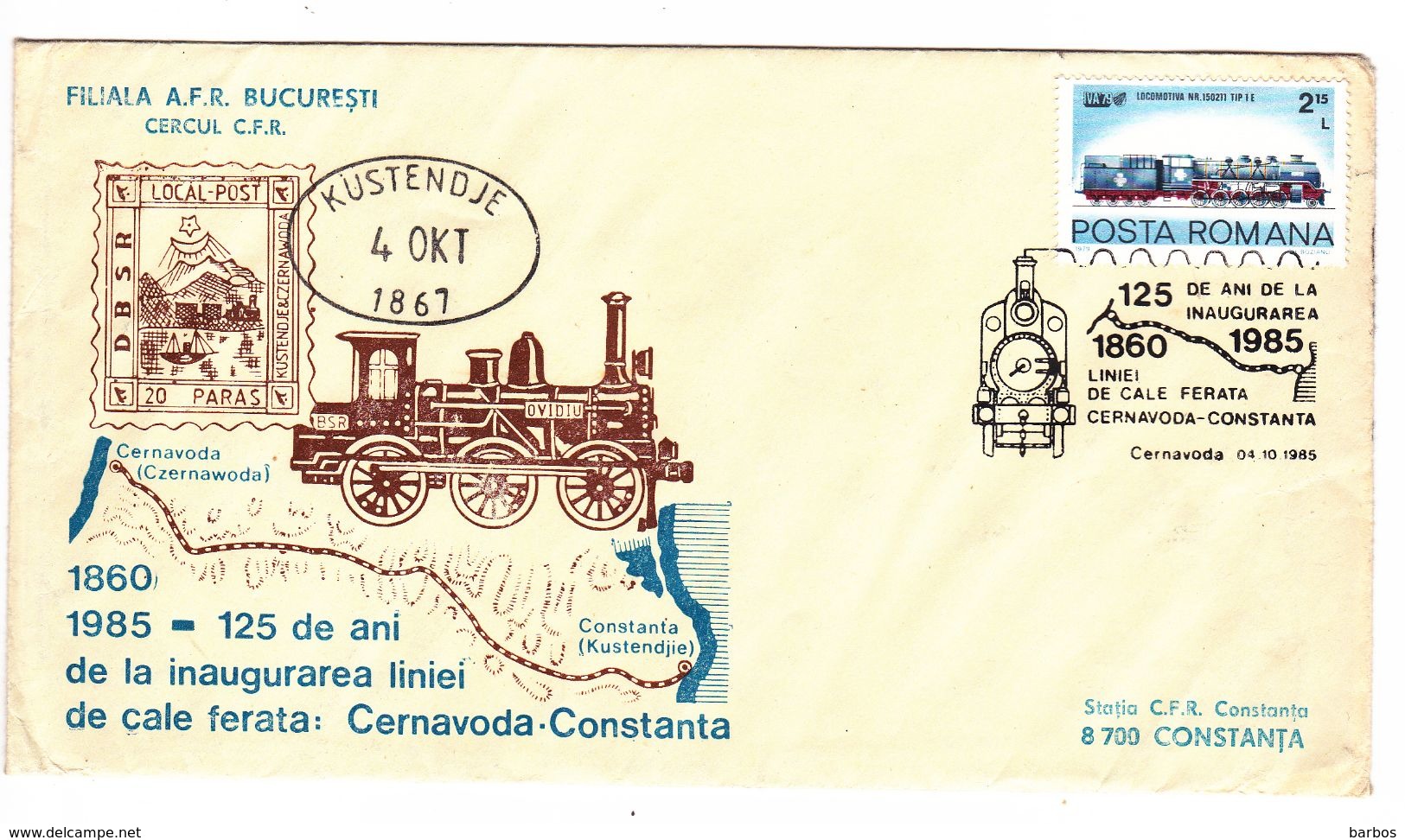 Roumanie , Romania , 1985 , 125 Years - Cernavoda-Constanta Railway Line , Locomotive , Train ,  Special Cancell - Postmark Collection