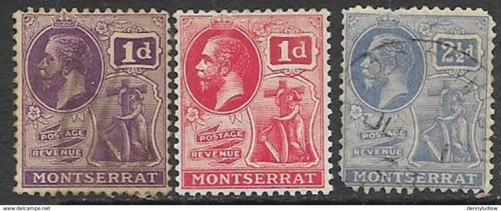 Montserrat   1922-9   Sc#56 Used, 57 MH, 62 Used 2016 Scott Value $19.80 - Montserrat
