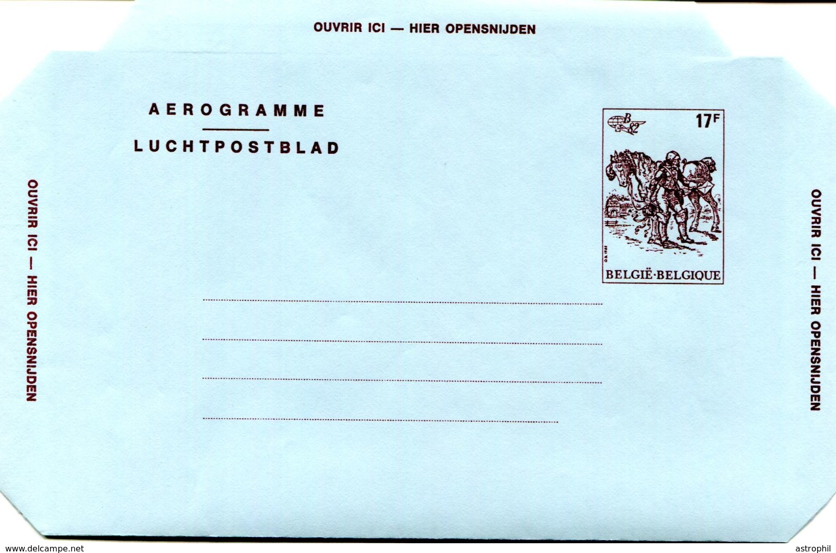 11182361 Belgique 1982 Belgica 82; Histoire De La Poste; Aérogramme, Tp Cob 2074 - Aerogrammi