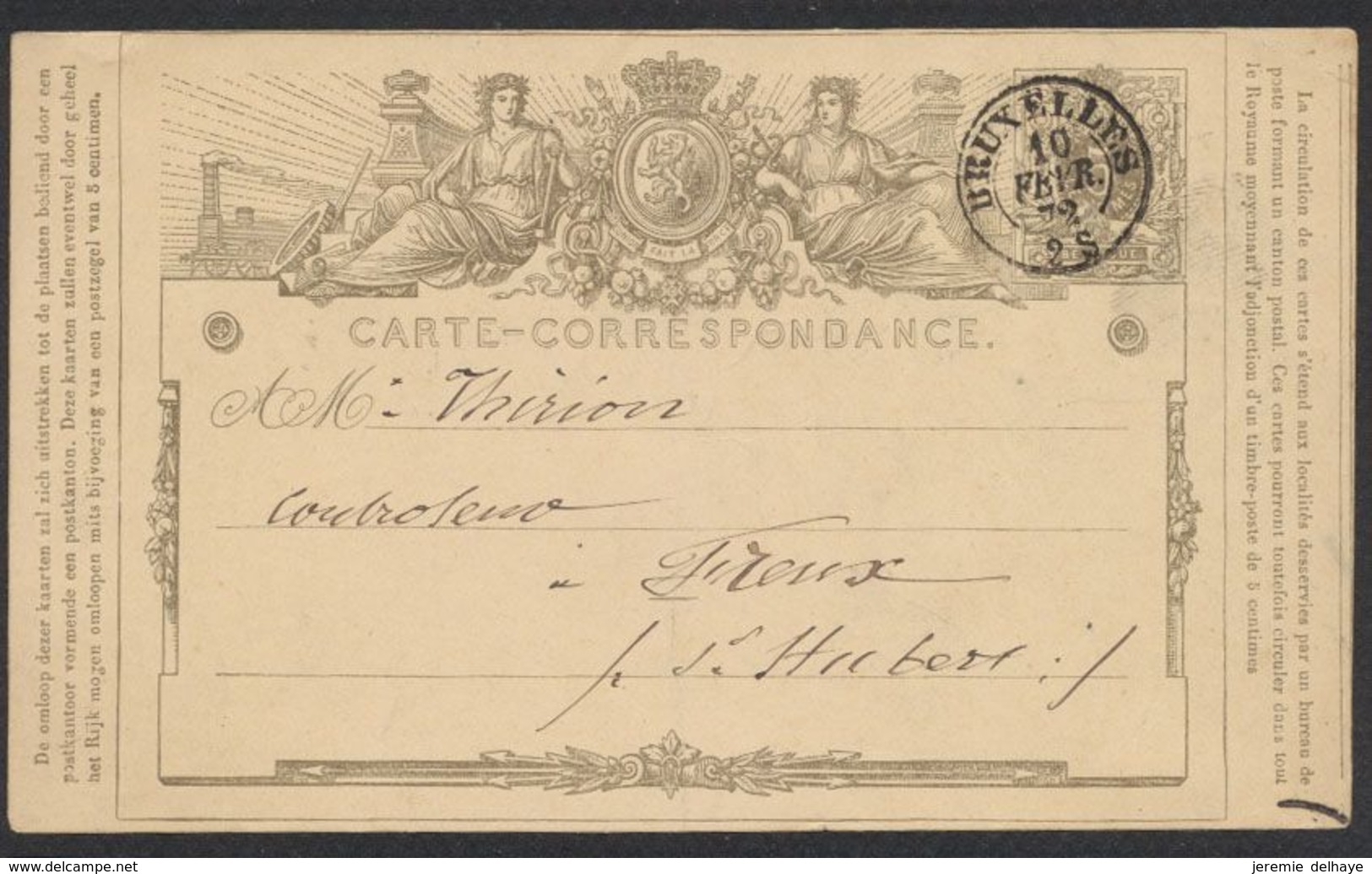 EP Au Type 5ctm Gris "carte-correspondance" Obl Double Cercle "Bruxelles" (1872) >  Freux / Complet Et Fin Pli. - Postcards 1871-1909