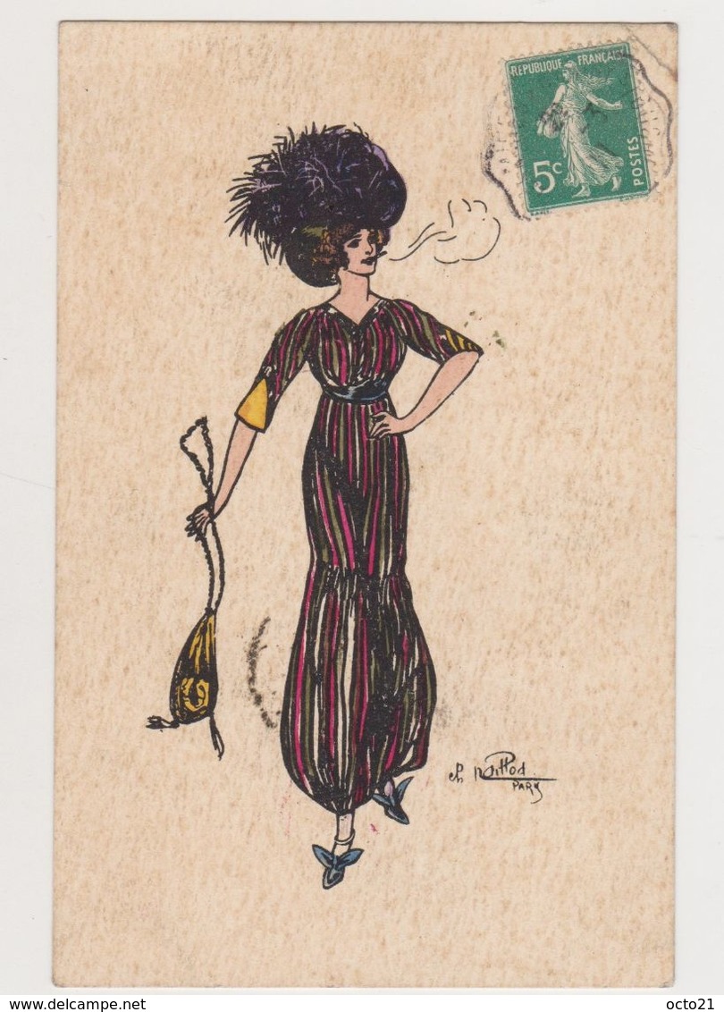 Carte Fantaisie Signée Ch.Railpod / Jeune Femme élégante ( Robe Longue , Chapeau ) Fumant Une Cigarette - Sonstige & Ohne Zuordnung