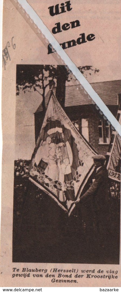 HERSELT-BLAUWBERG..1936..DE VLAG VAN DE BOND DER KROOSTRIJKE GEZINNEN GEWIJD - Non Classés