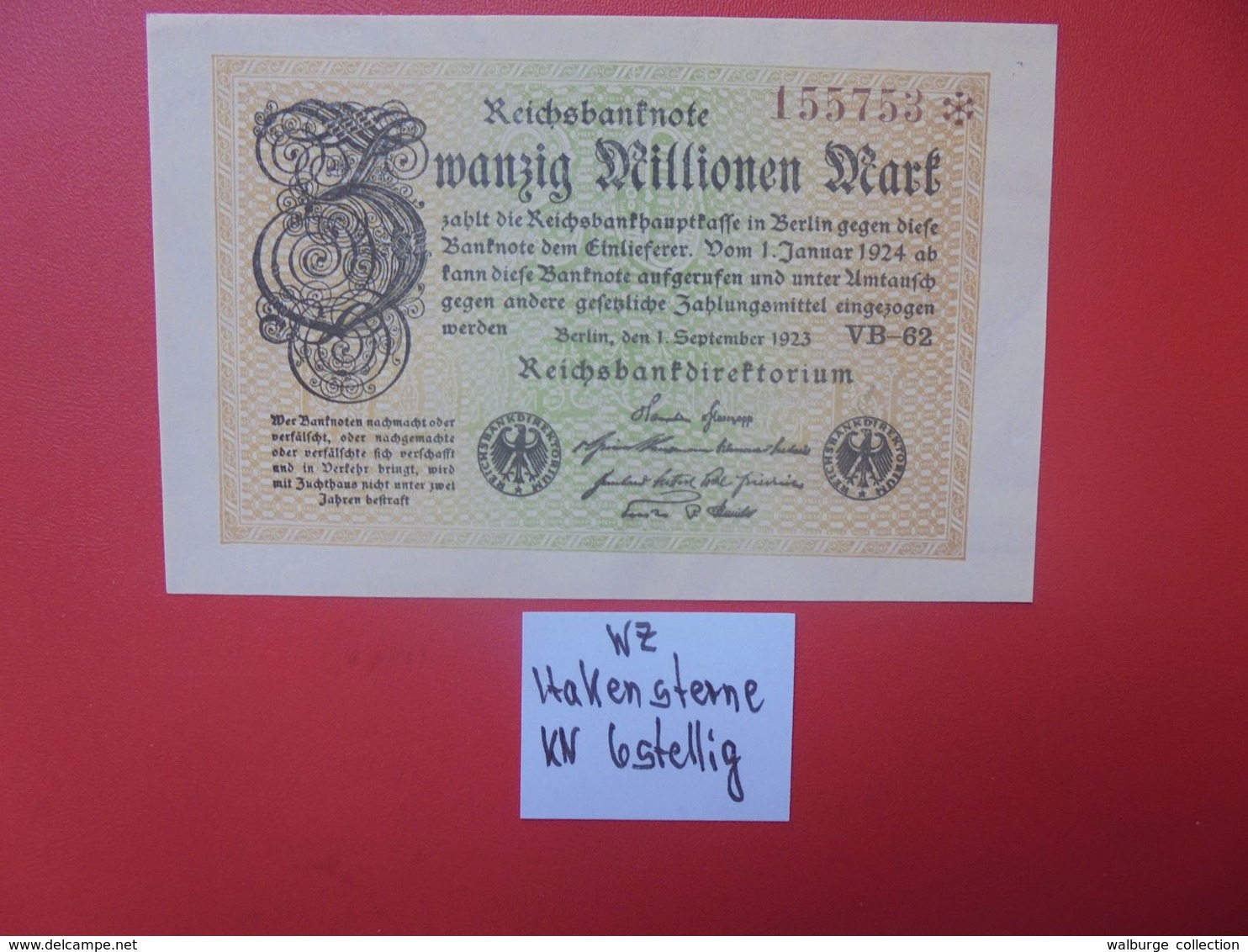 Reichsbanknote 20 MILLIONEN MARK 1923 VARIANTE 6 CHIFFRES+ETOILE CIRCULER (B.16) - 20 Millionen Mark
