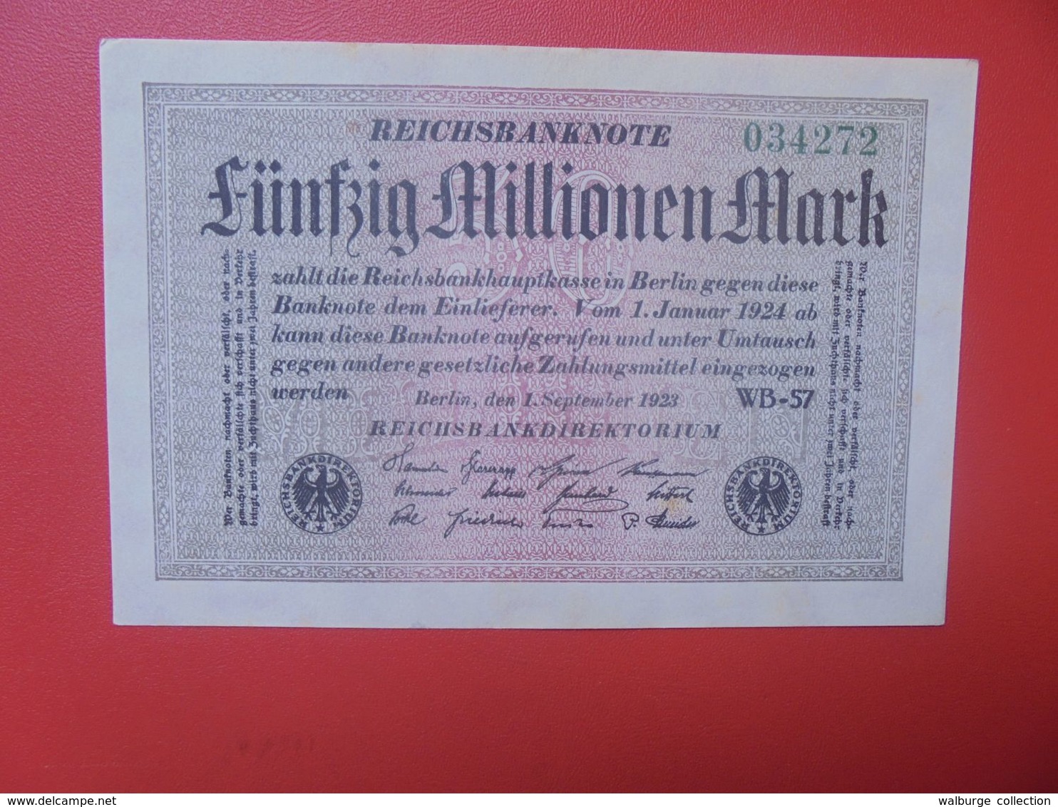 Reichsbanknote 50 MILLIONEN MARK 1923 VARIANTE PAPIER CLAIR SANS (N°)+6 CHIFFRES CIRCULER (B.16) - 50 Miljoen Mark