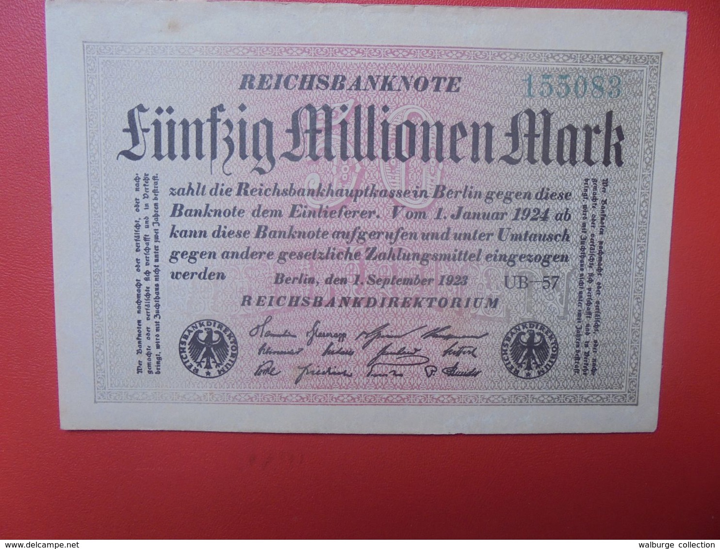 Reichsbanknote 50 MILLIONEN MARK 1923 VARIANTE PAPIER CLAIR SANS (N°)+6 CHIFFRES CIRCULER (B.16) - 50 Mio. Mark