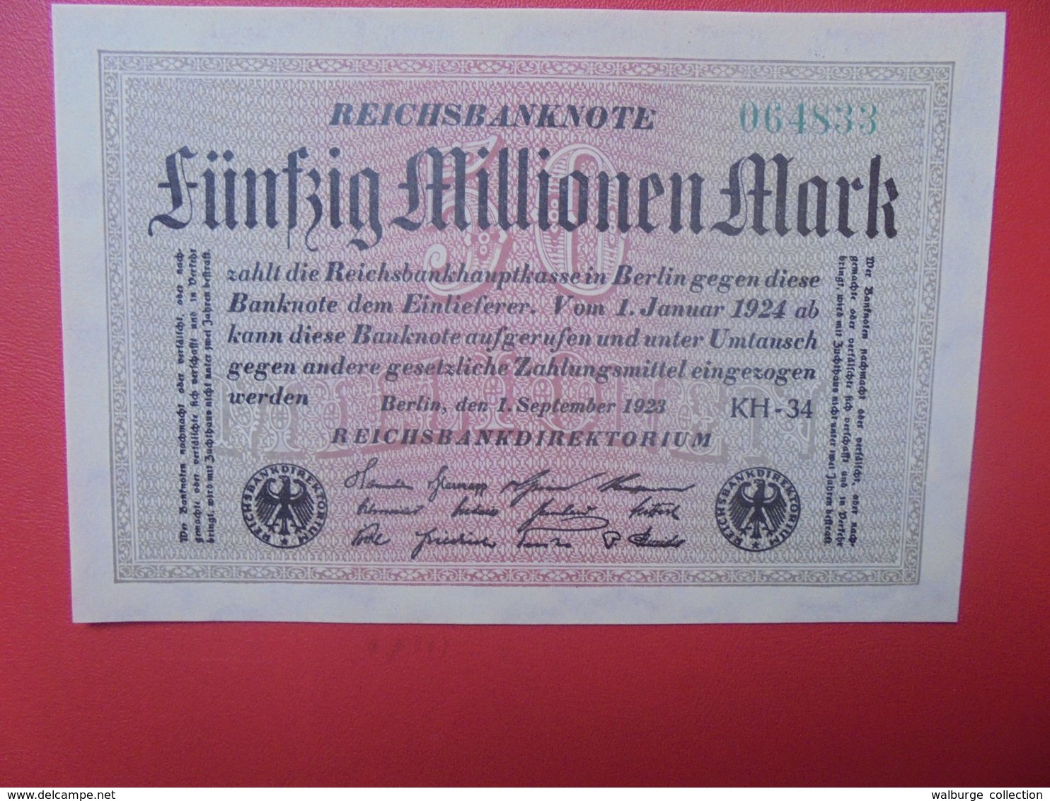 Reichsbanknote 50 MILLIONEN MARK 1923 VARIANTE PAPIER CLAIR SANS (N°)+6 CHIFFRES CIRCULER (B.16) - 50 Mio. Mark