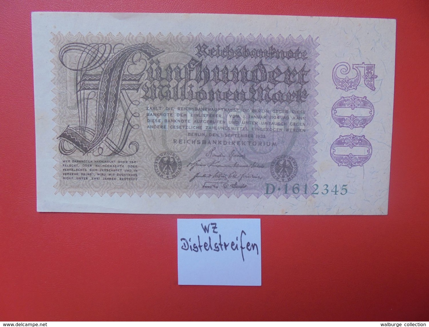 Reichsbanknote 500 MILLIONEN MARK 1923 "DISTELSTREIFEN" 7 CHIFFRES CIRCULER (B.16) - 500 Millionen Mark