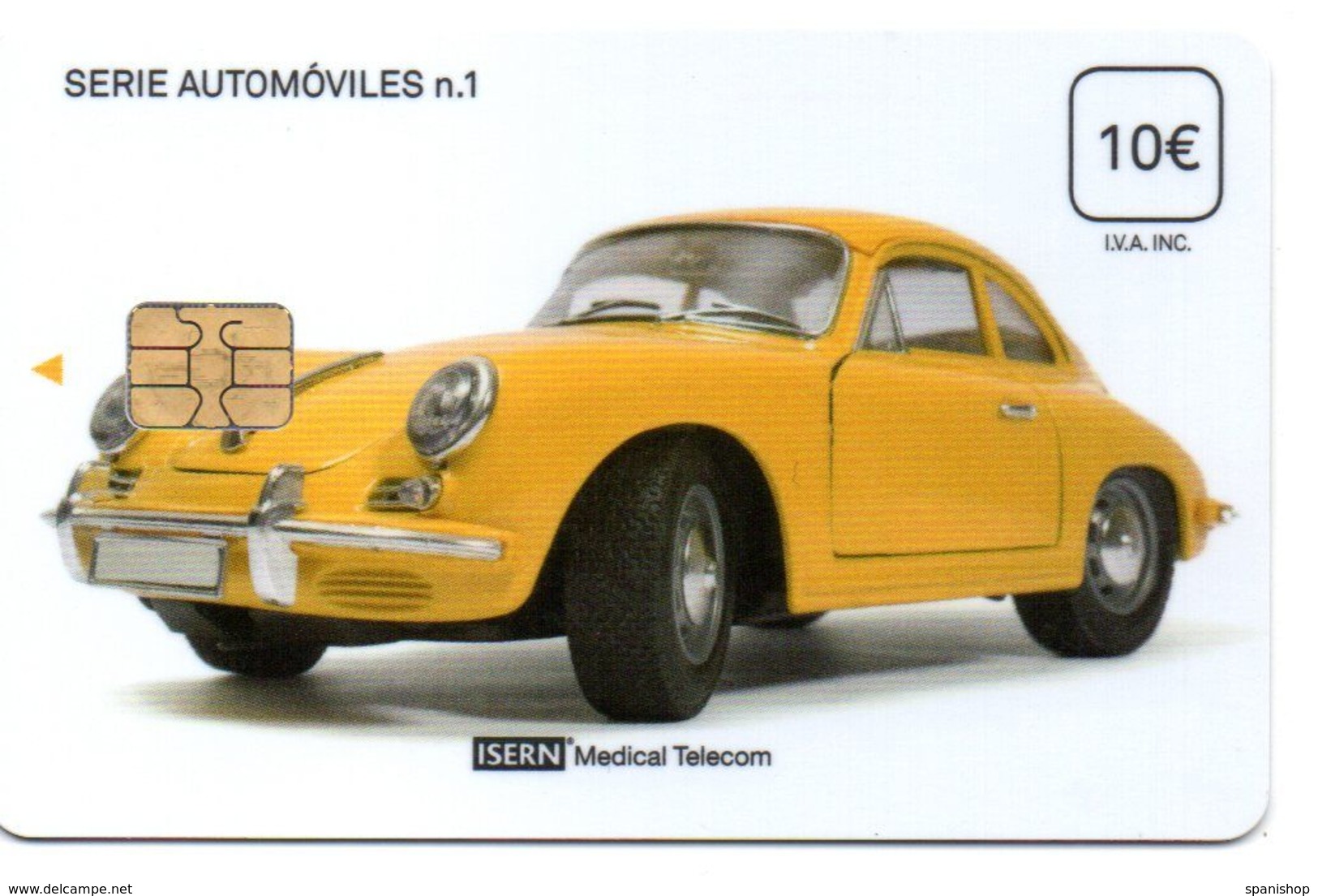 ISN-179 SPAIN PHONECARD ESPAÑA ISERN SERIE AUTOMOVILES Nº1 (COCHE-YELLOW PORSCHE CAR)- CARD FOR HOSPITAL PHONE +  TV - Emisiones Básicas