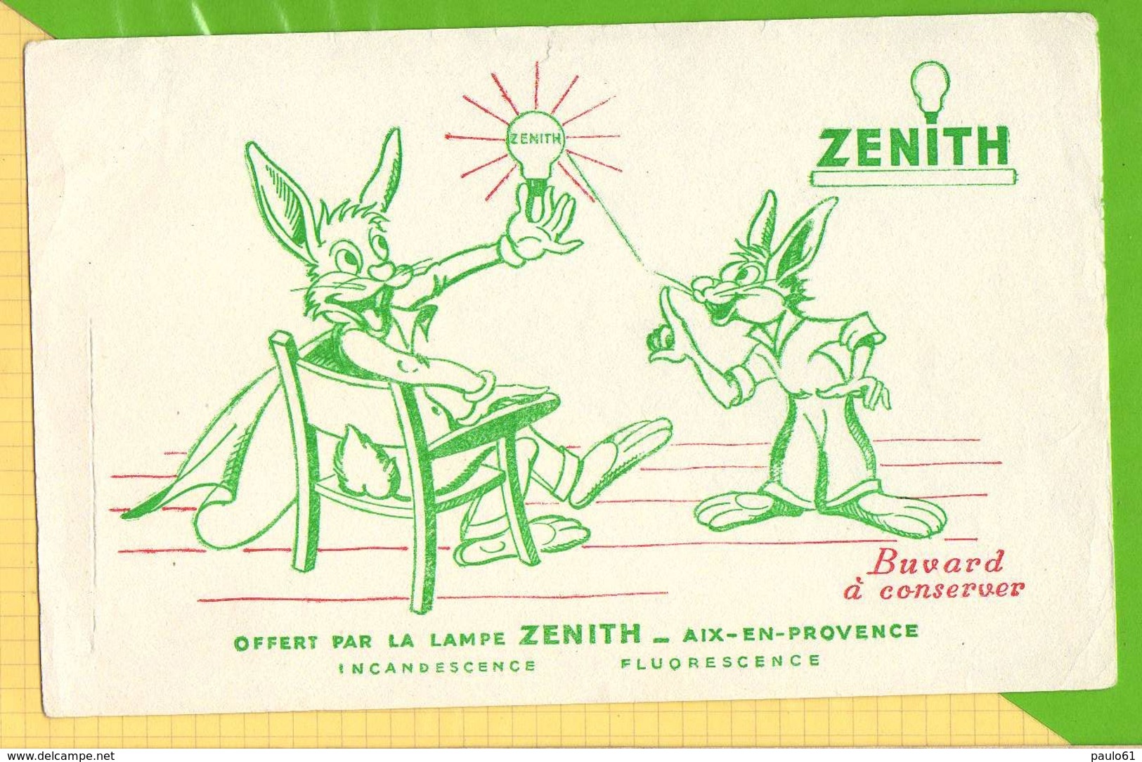 Buvard &amp; Blotting Paper :  Lampe ZENITH Lapin - Electricité & Gaz