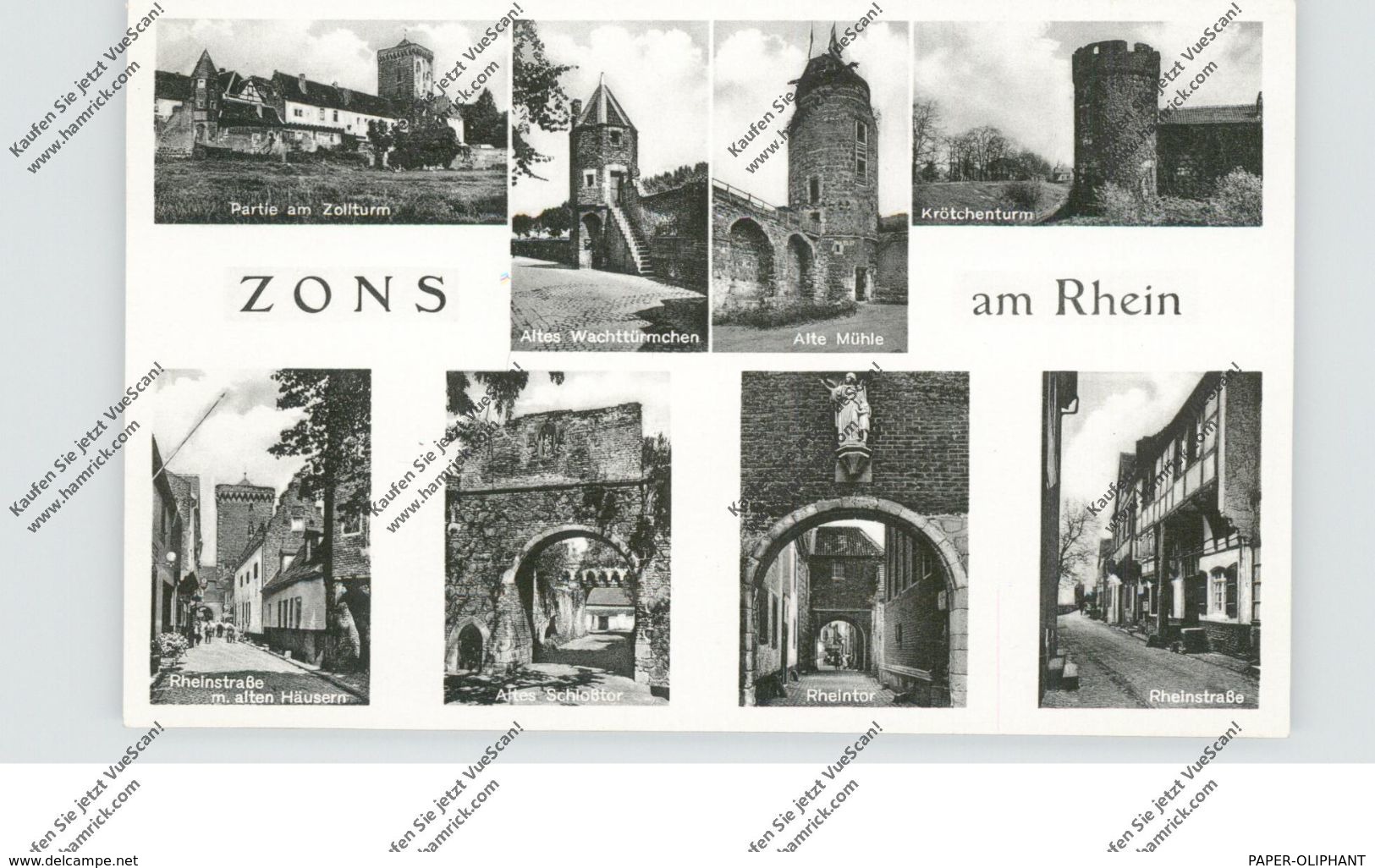 4047 DORMAGEN - ZONS, Rheinstrasse, Krötschenturm, Altes Schloßtor..., 1952 - Dormagen