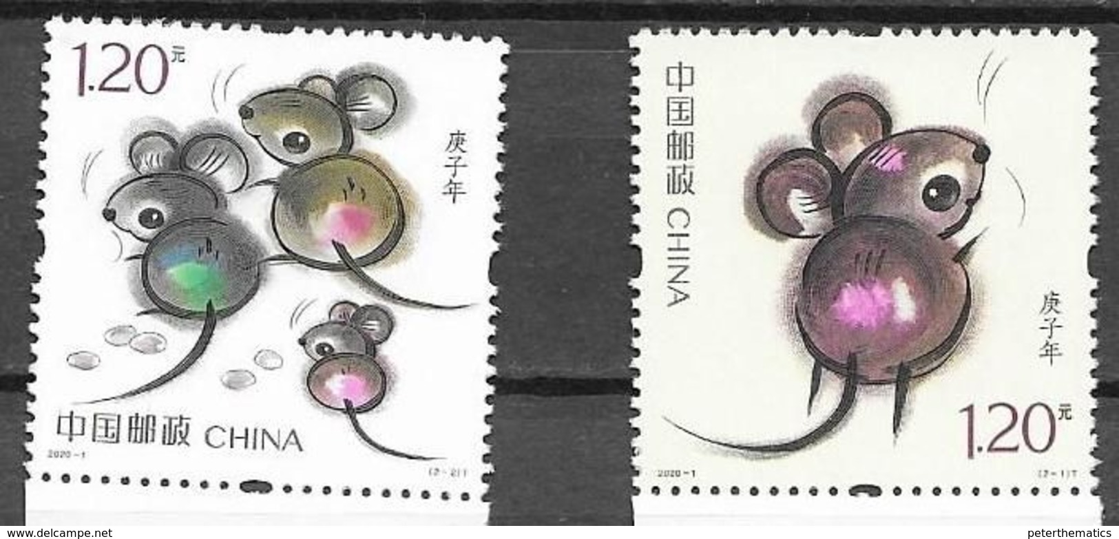 CHINA , 2020, MNH,  CHINESE NEW YEAR, YEAR OF THE RAT, 2v - Chinees Nieuwjaar