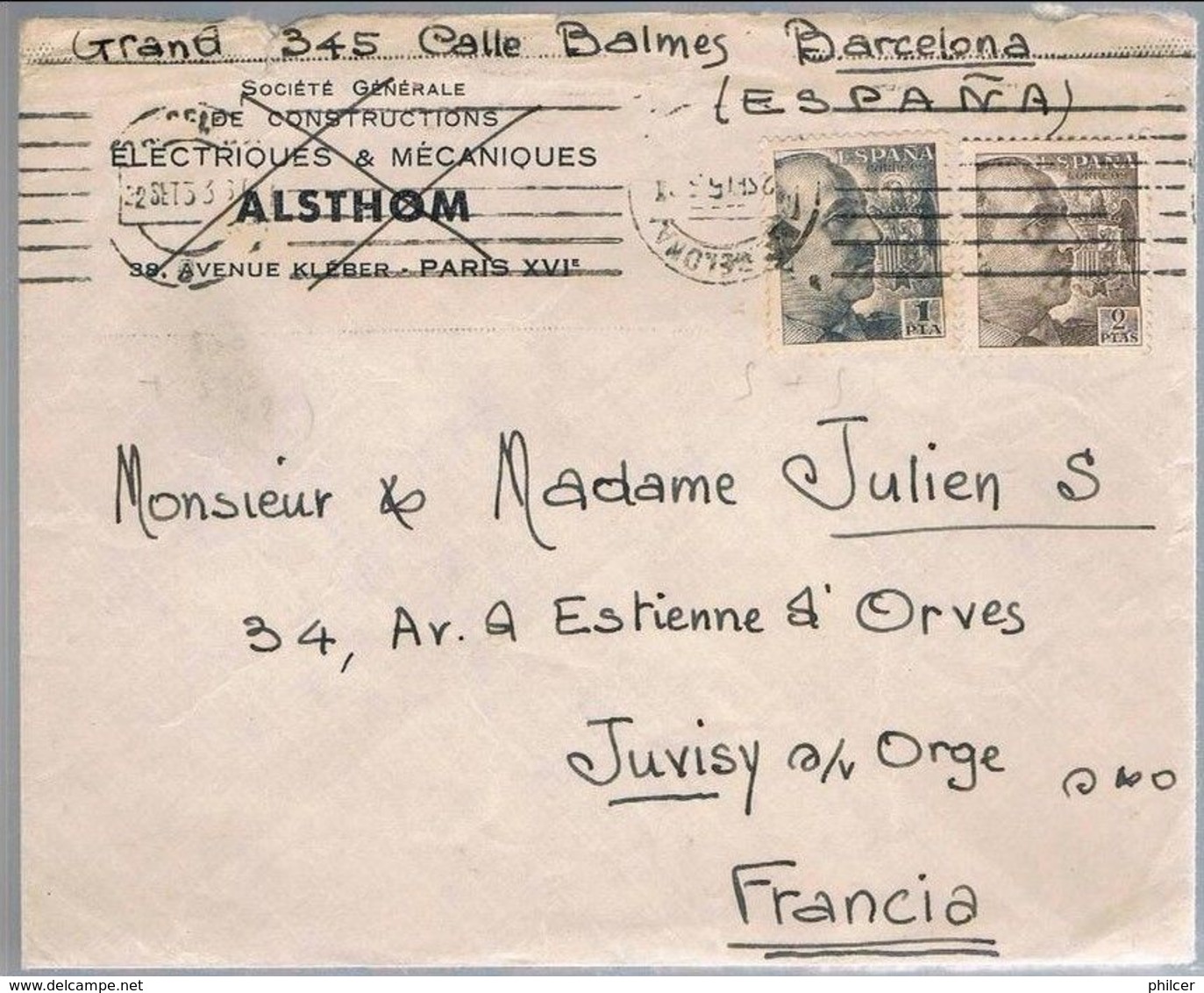 Espa&ntilde;a, 1953,  Barcelona-Francia - Storia Postale