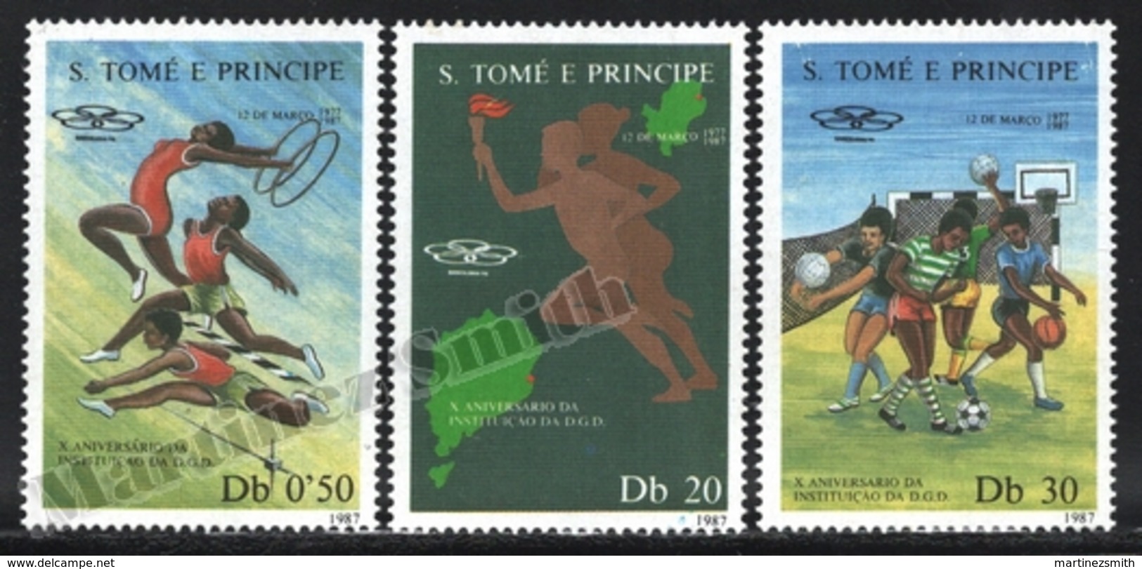 Sao Tome & Principe 1987 Yvert 881-83, Sports. Organizations. 10th Anniv DGD, Athletes - MNH - Sao Tomé E Principe