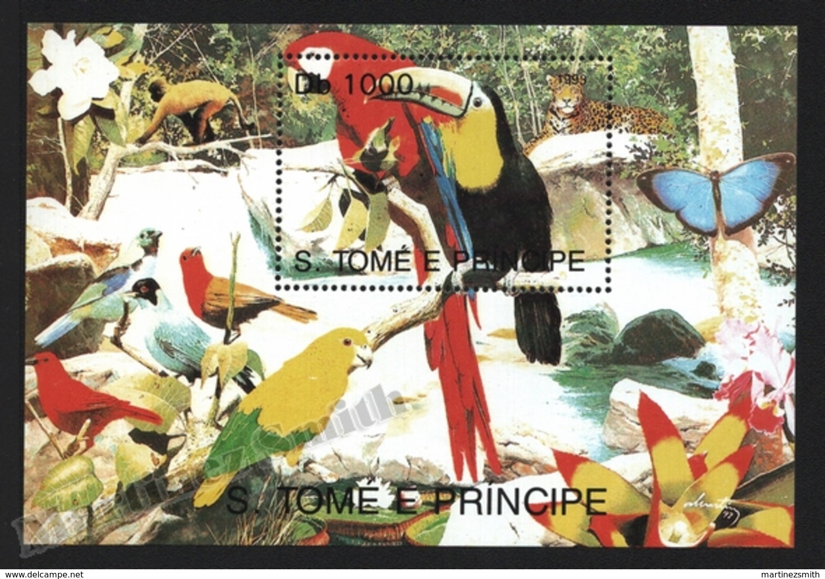 Sao Tome & Principe 1993 Yvert BF 141, Fauna. Birds, Parrots & Toucan - Miniature Sheet - MNH - Sao Tome Et Principe